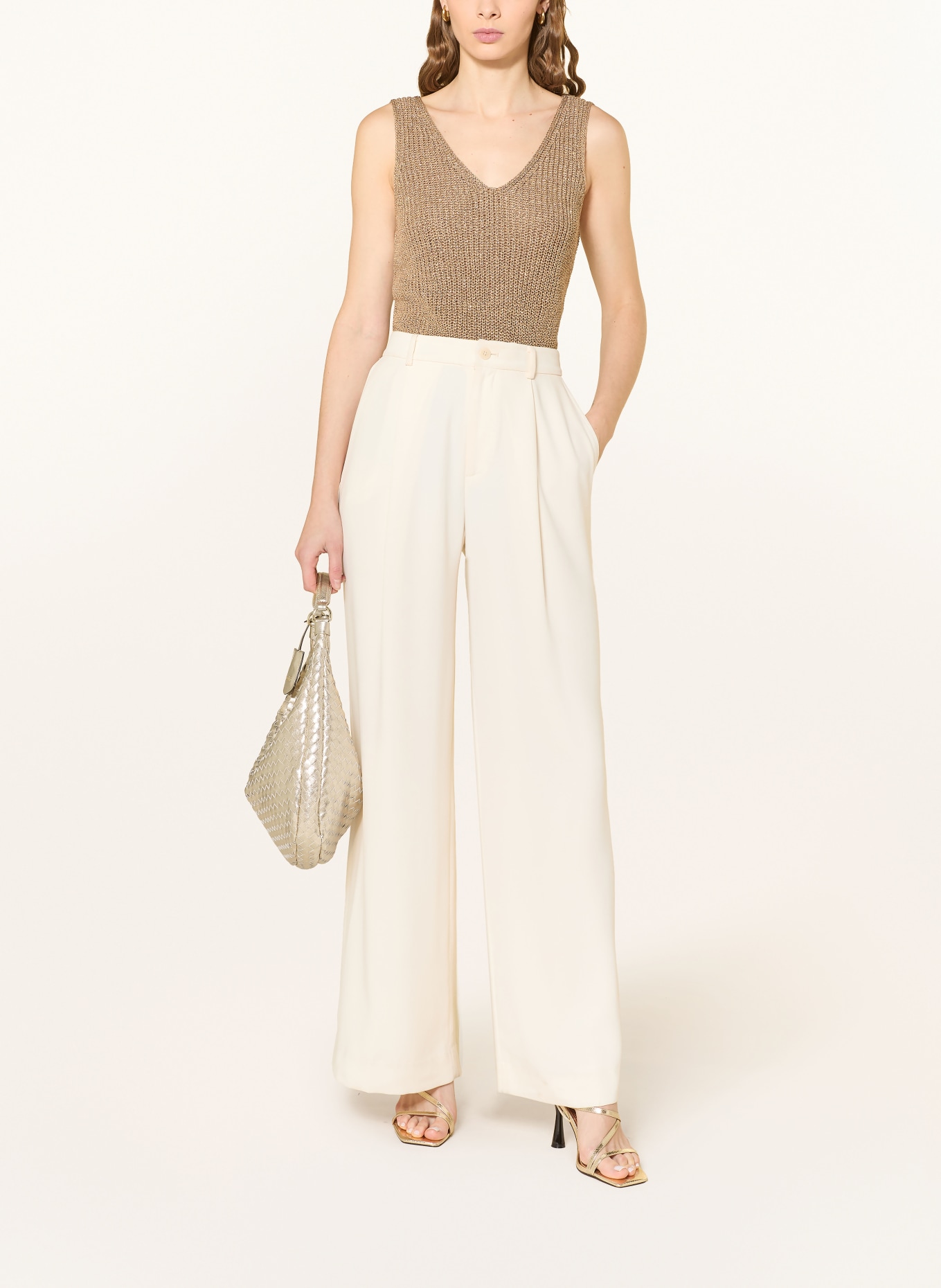 oui Knitted top with glitter yarn: LIGHT BROWN / GOLD