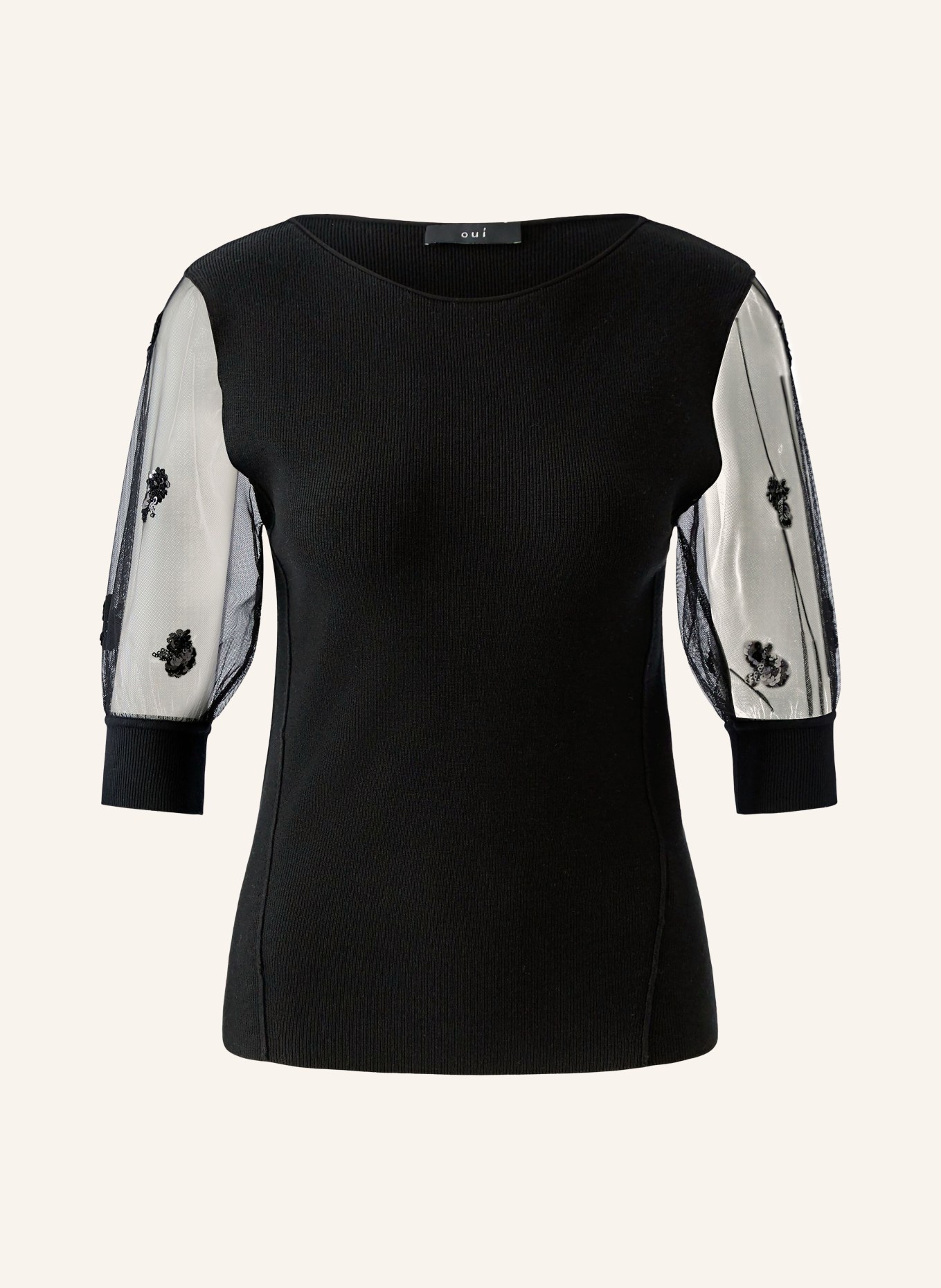 oui Strickshirt im Materialmix mit Pailletten: SCHWARZ