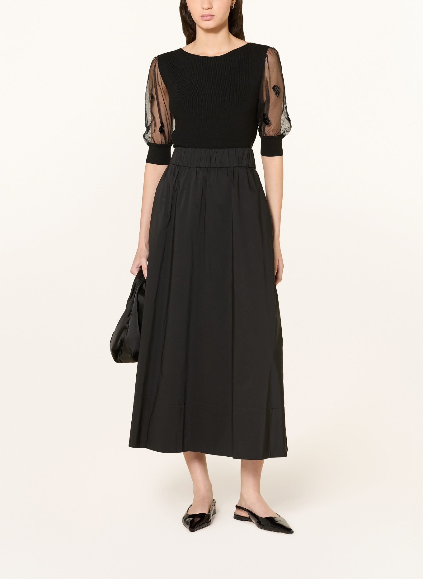 oui Strickshirt im Materialmix mit Pailletten: SCHWARZ