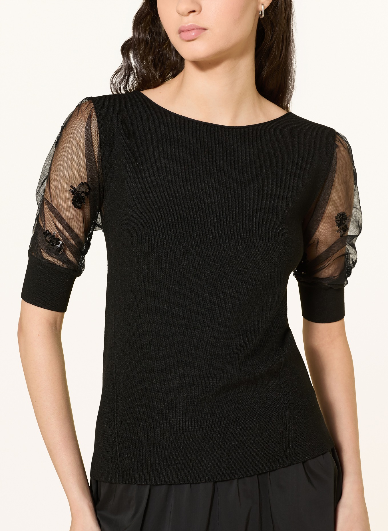 oui Strickshirt im Materialmix mit Pailletten: SCHWARZ