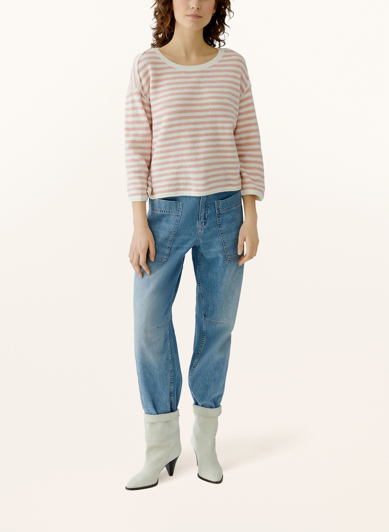 oui Sweater with 3/4 sleeves: PINK / WHITE