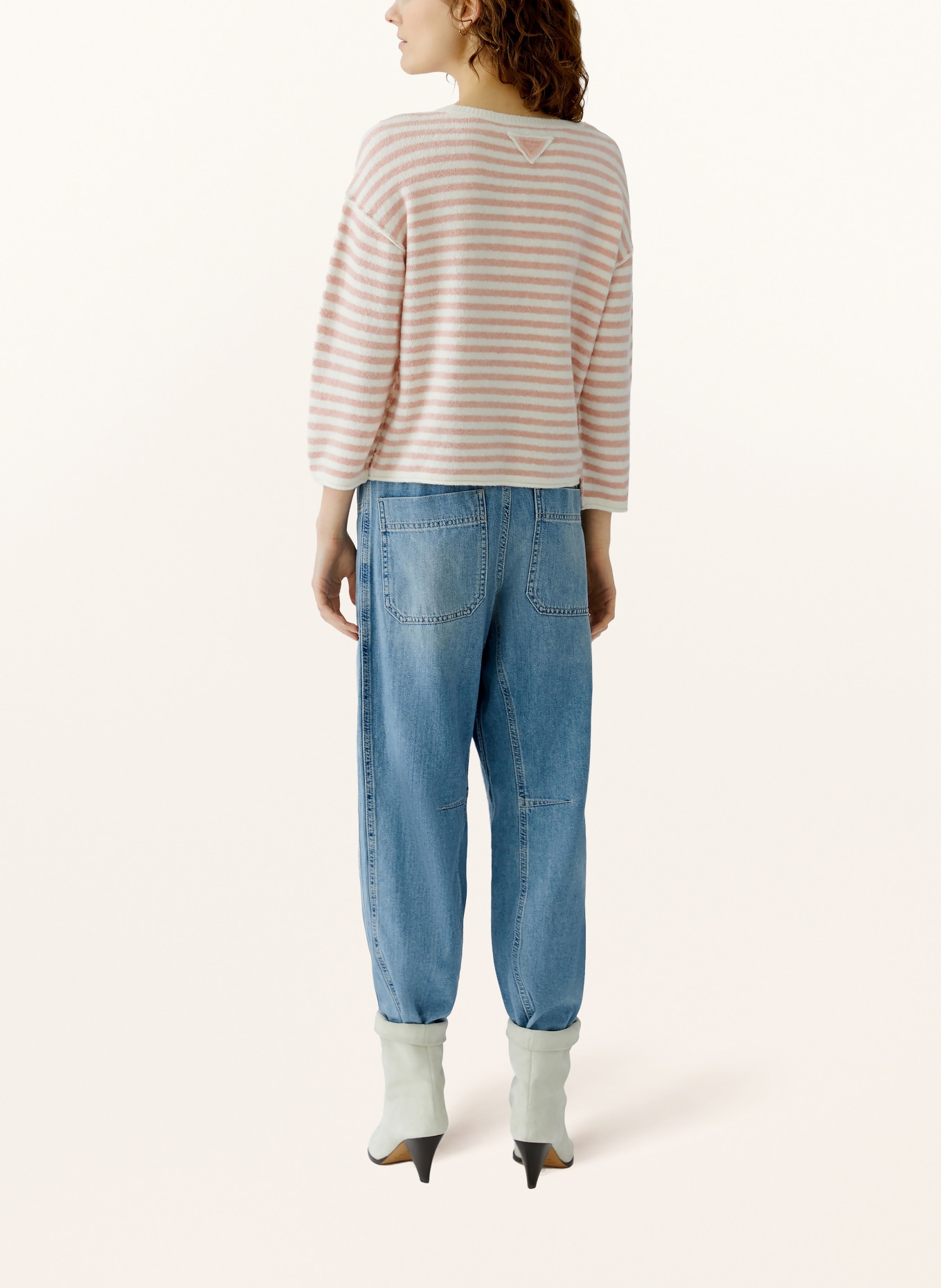 oui Sweater with 3/4 sleeves: PINK / WHITE