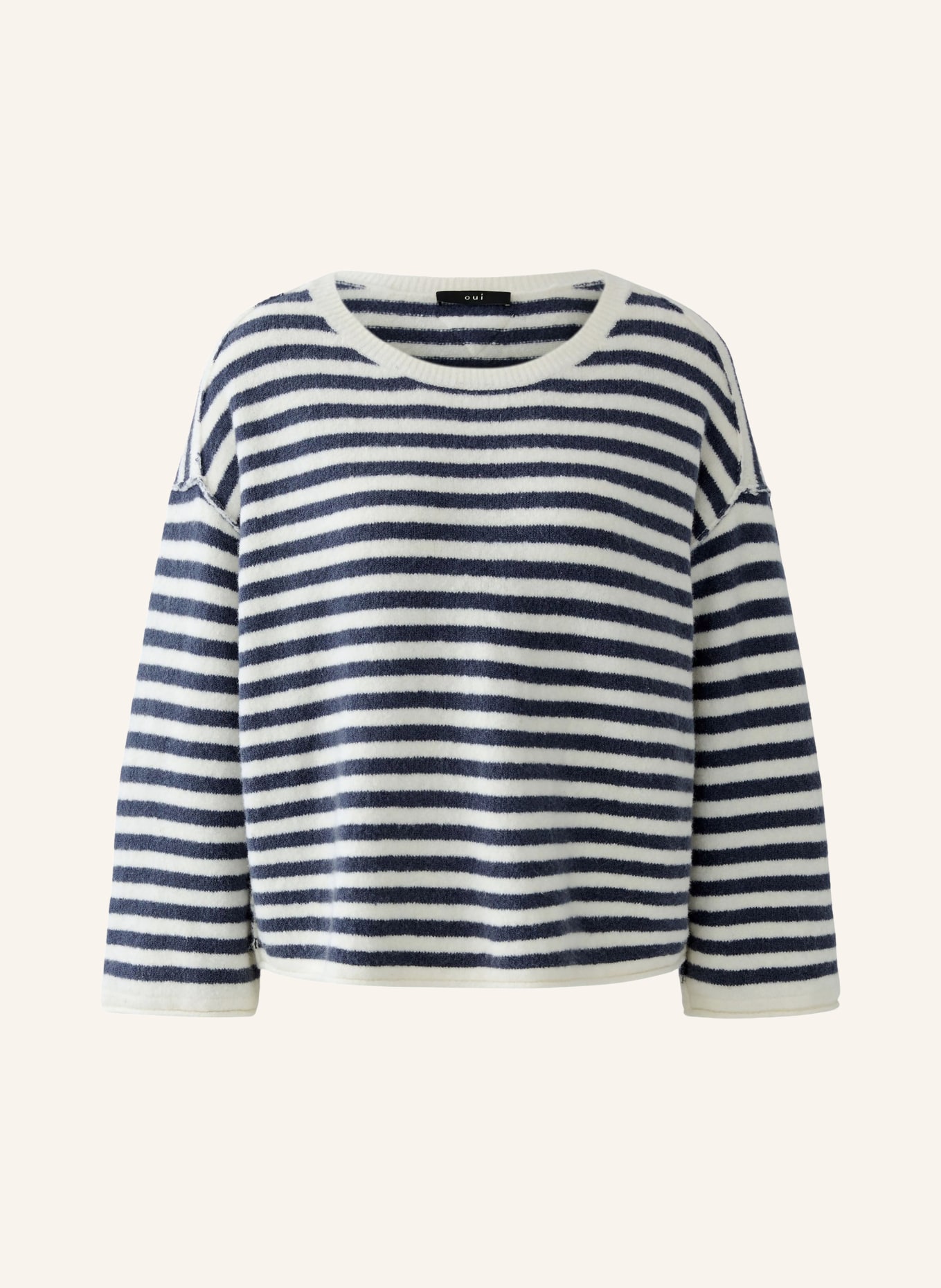 oui Sweater with 3/4 sleeves: DARK BLUE / WHITE