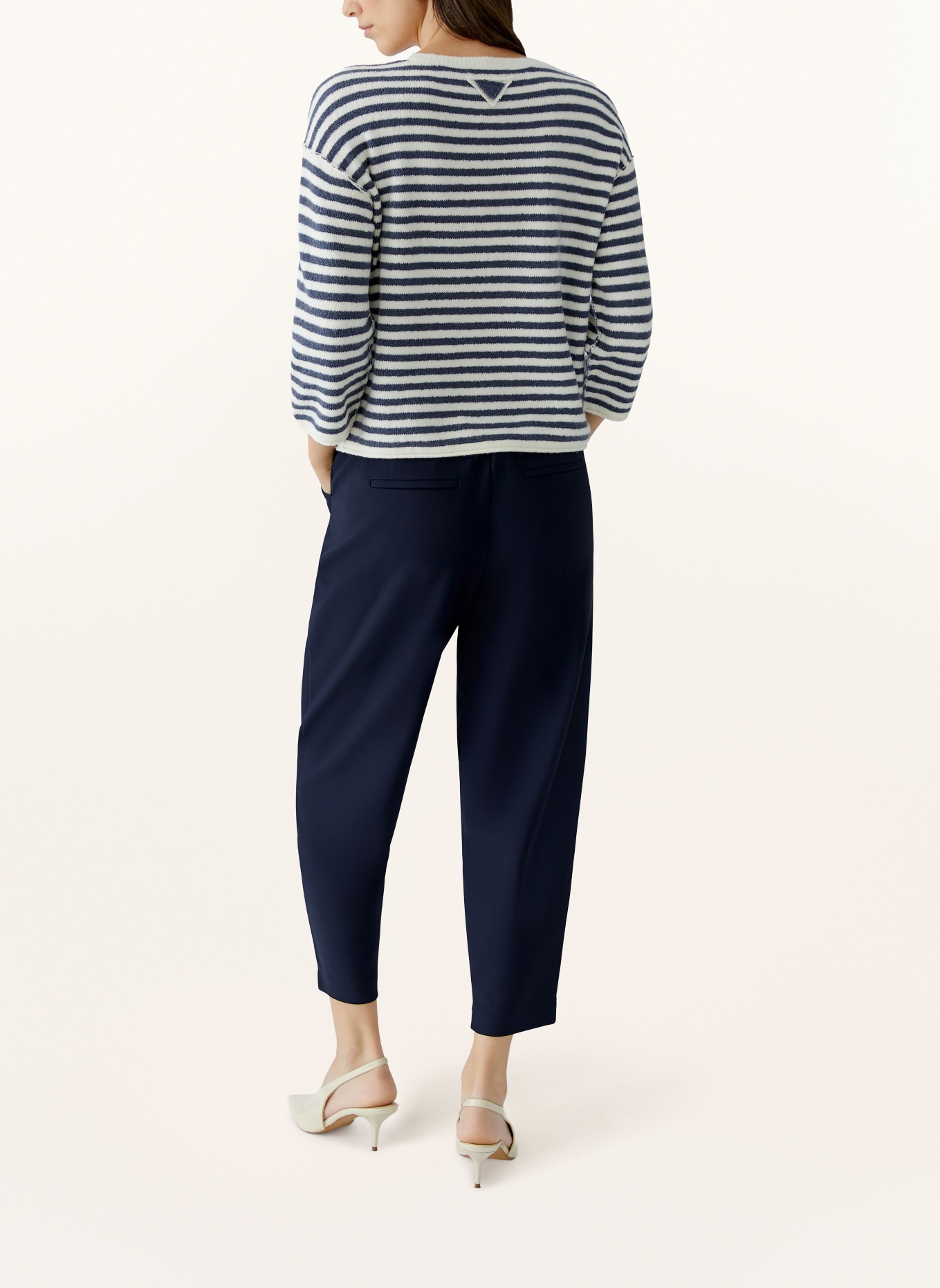 oui Sweater with 3/4 sleeves: DARK BLUE / WHITE