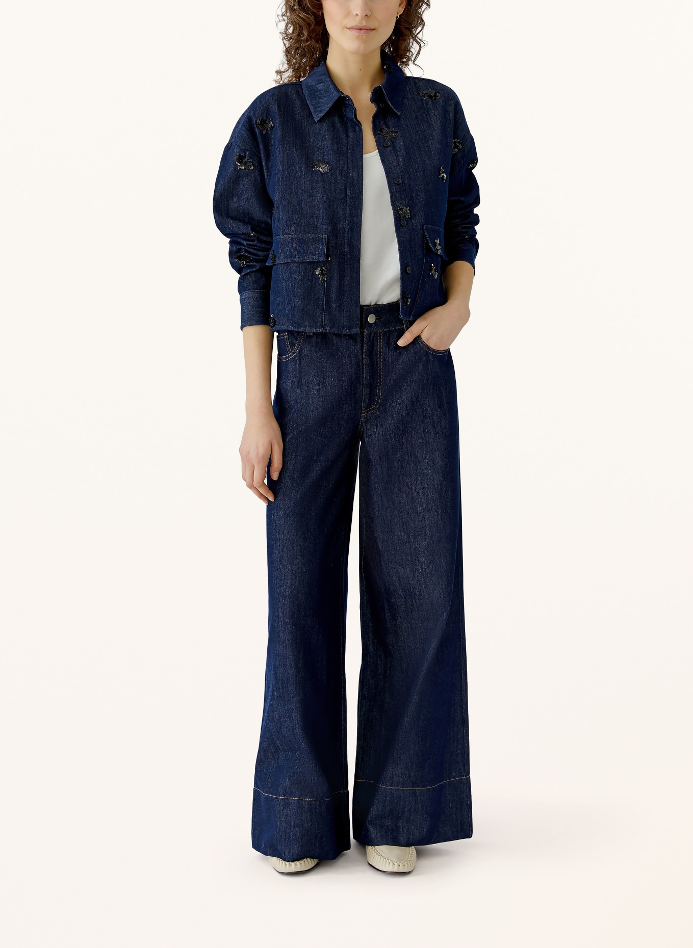 oui Džínová bunda s flitry: TMAVĚ MODRÁ