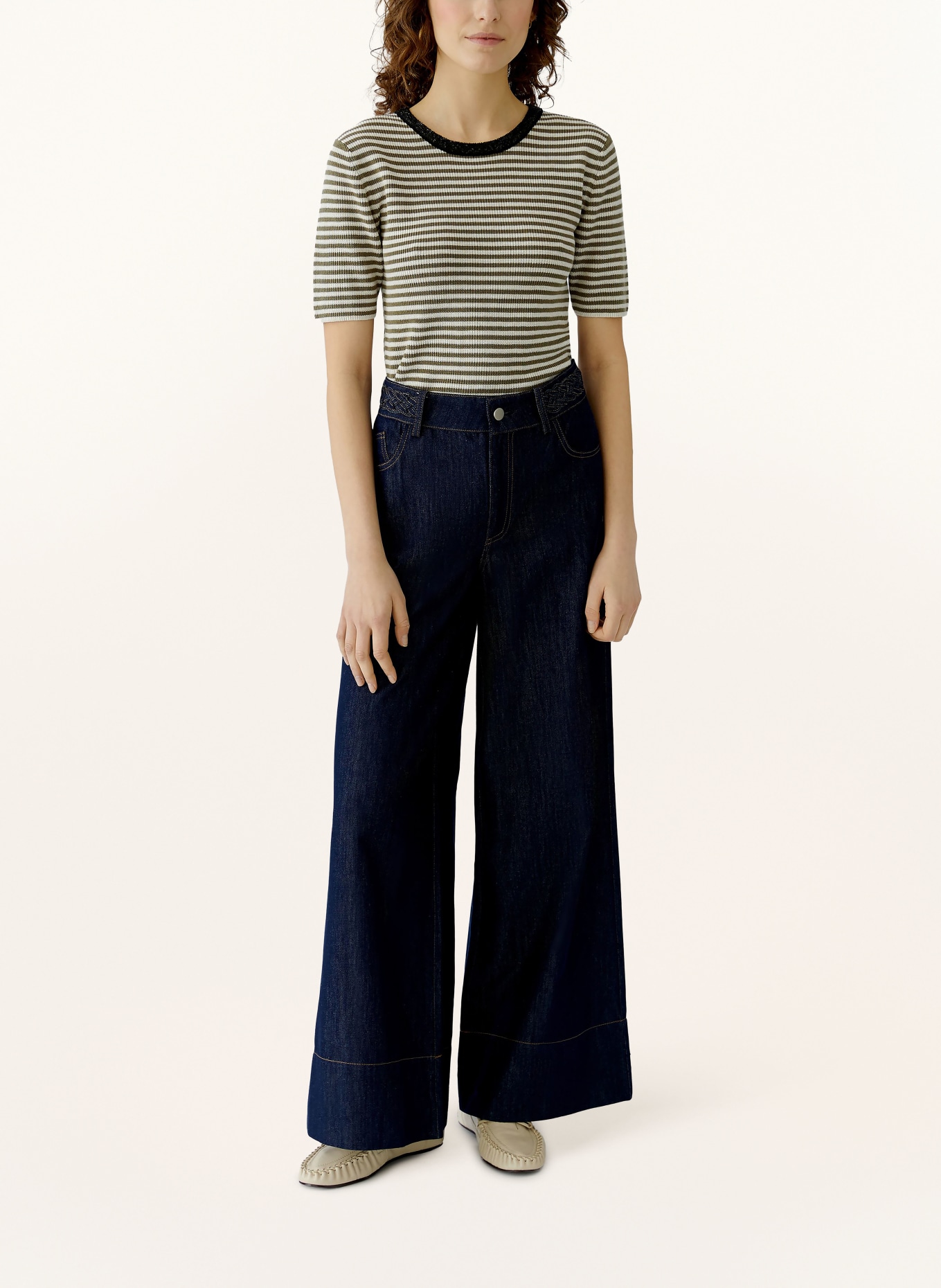 oui Pletené tričko s flitry: KHAKI / KRÉMOVÁ