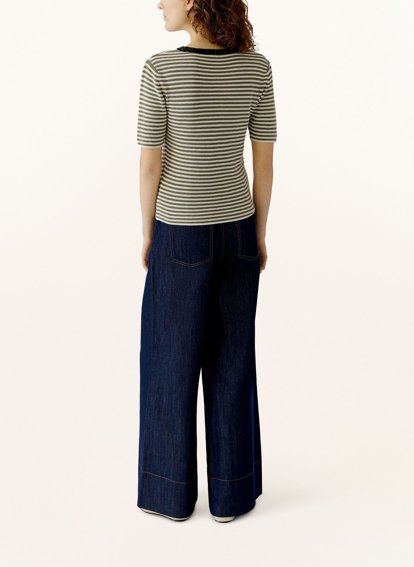 oui Pletené tričko s flitry: KHAKI / KRÉMOVÁ