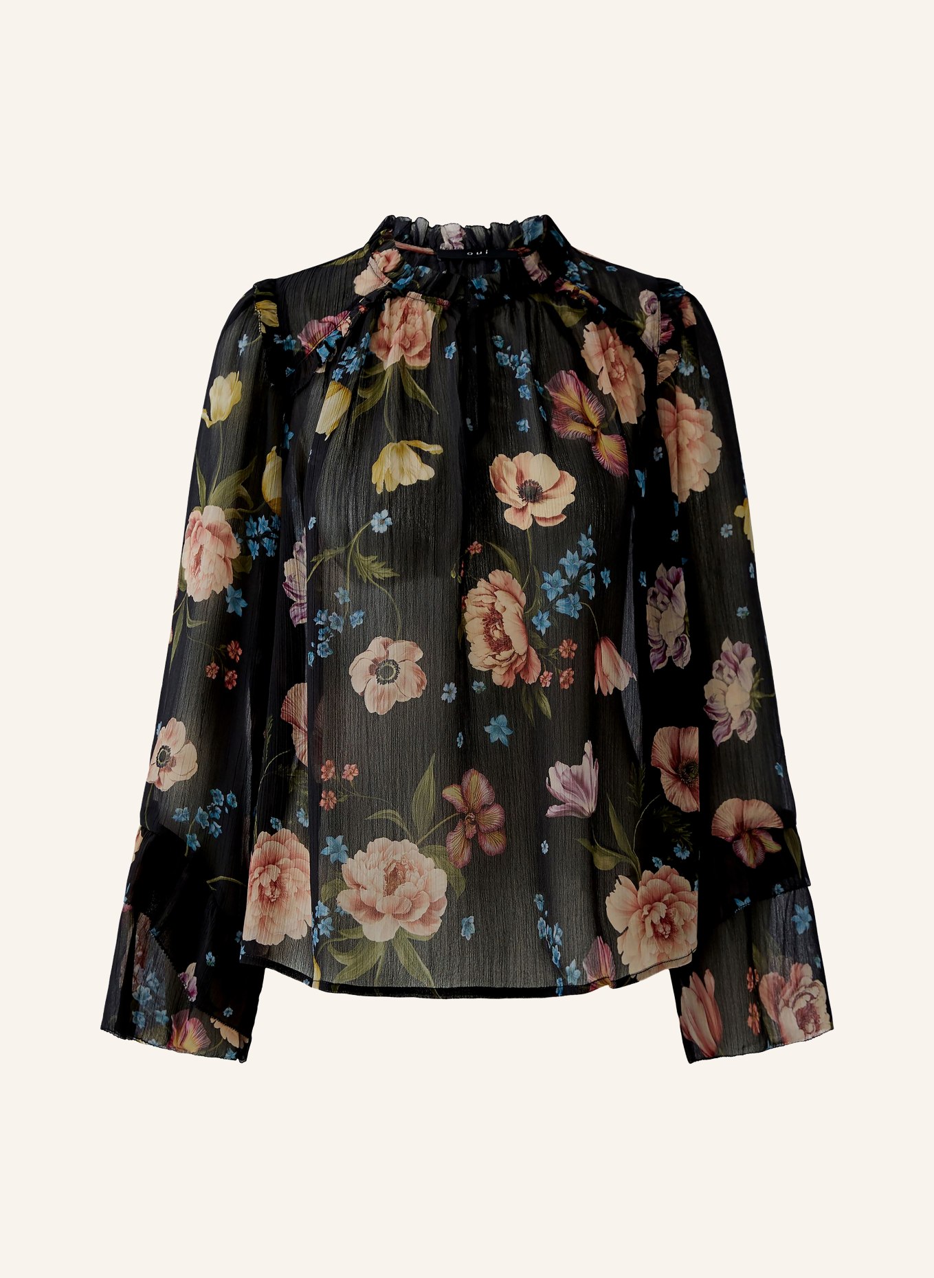 oui Blusenshirt mit Rüschen: SCHWARZ / ALTROSA / HELLBLAU