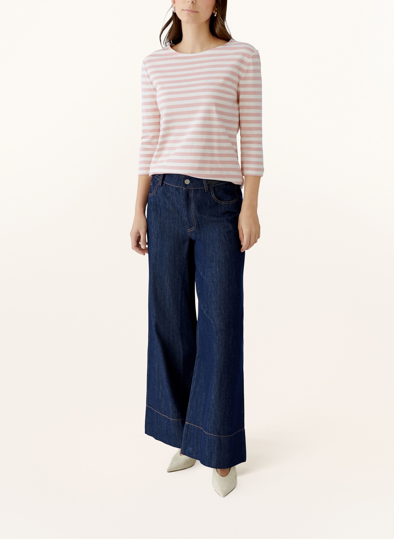 oui Tričko SOLEILA s 3/4 rukávem: RŮŽOVÁ / SVĚTLE ŠEDÁ