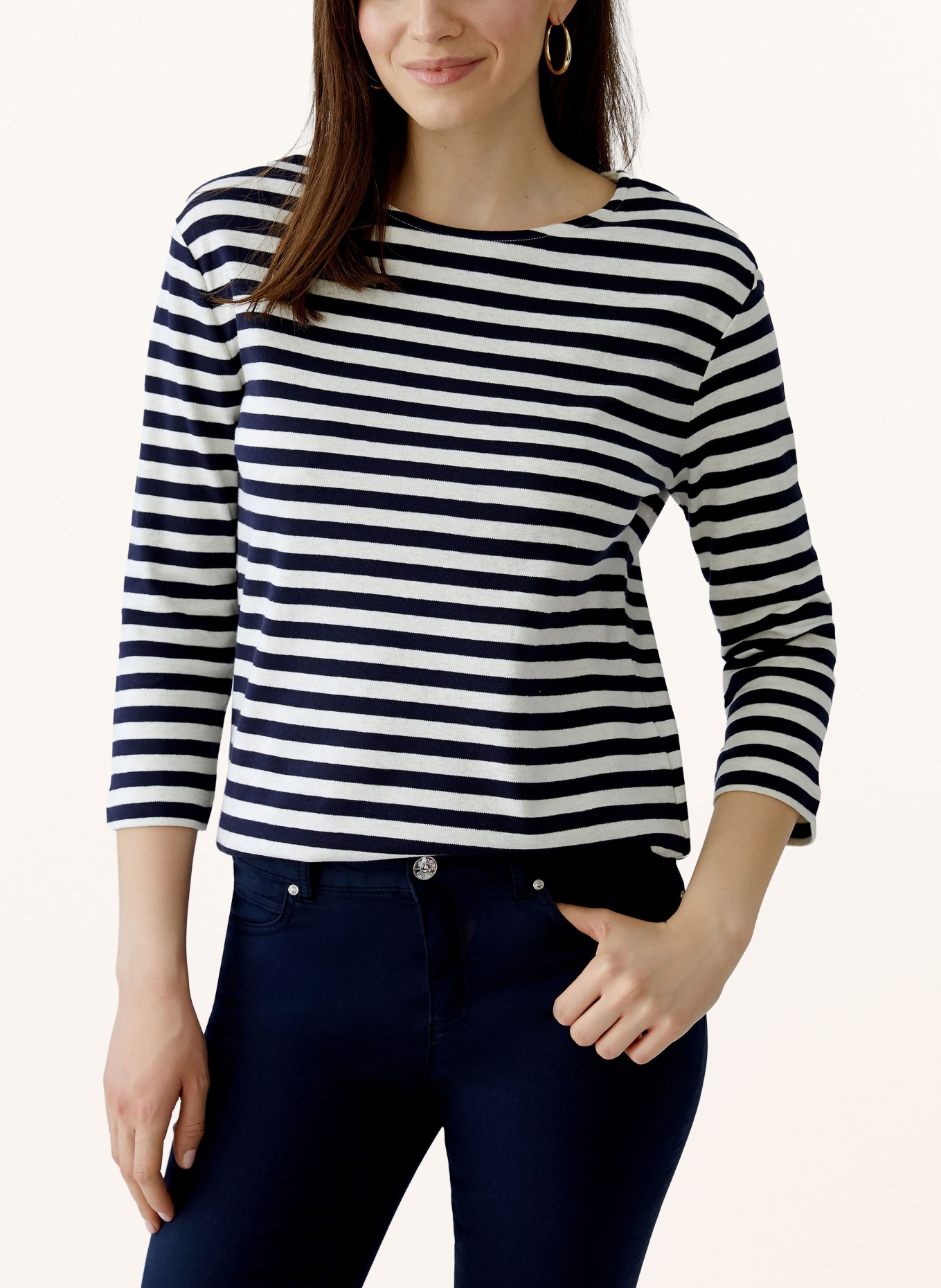 oui Tričko SOLEILA s 3/4 rukávem: TMAVĚ MODRÁ / SVĚTLE ŠEDÁ