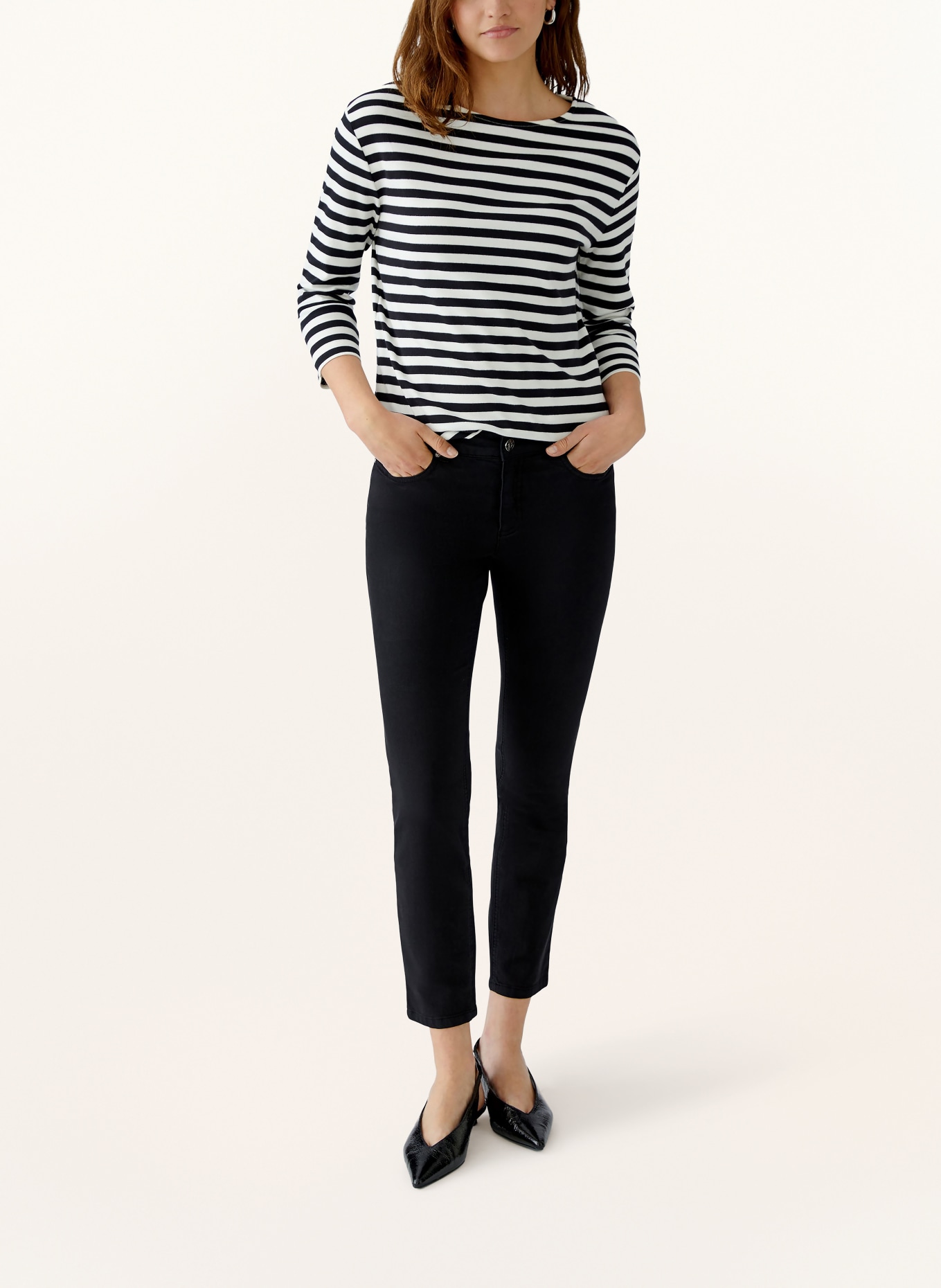 oui Tričko SOLEILA s 3/4 rukávem: TMAVĚ MODRÁ / BÍLÁ