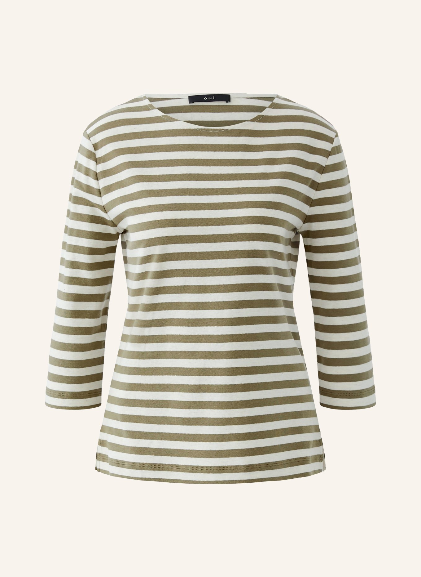 oui Tričko SOLEILA s 3/4 rukávem: KHAKI / SVĚTLE ŠEDÁ