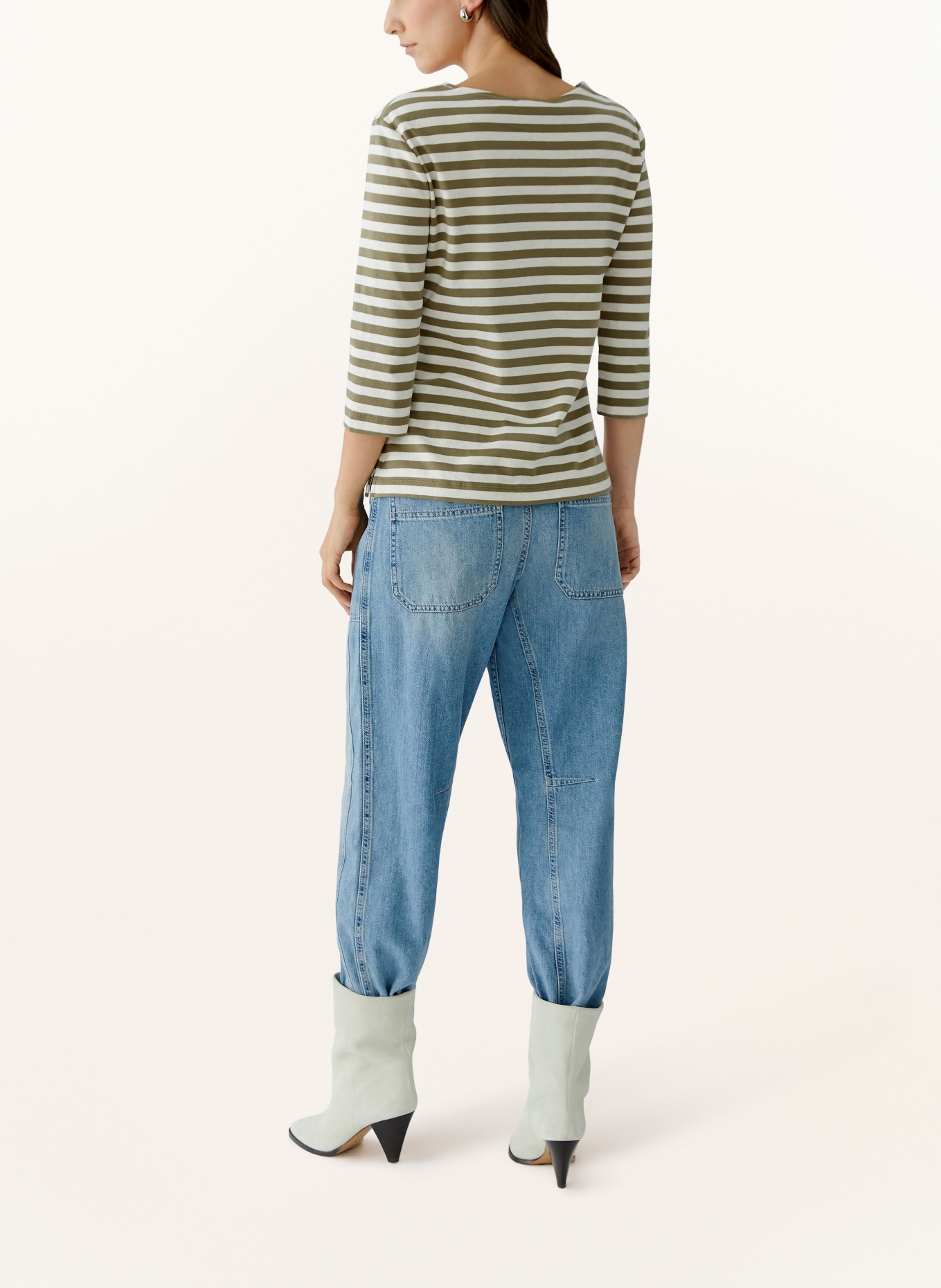 oui Tričko SOLEILA s 3/4 rukávem: KHAKI / SVĚTLE ŠEDÁ