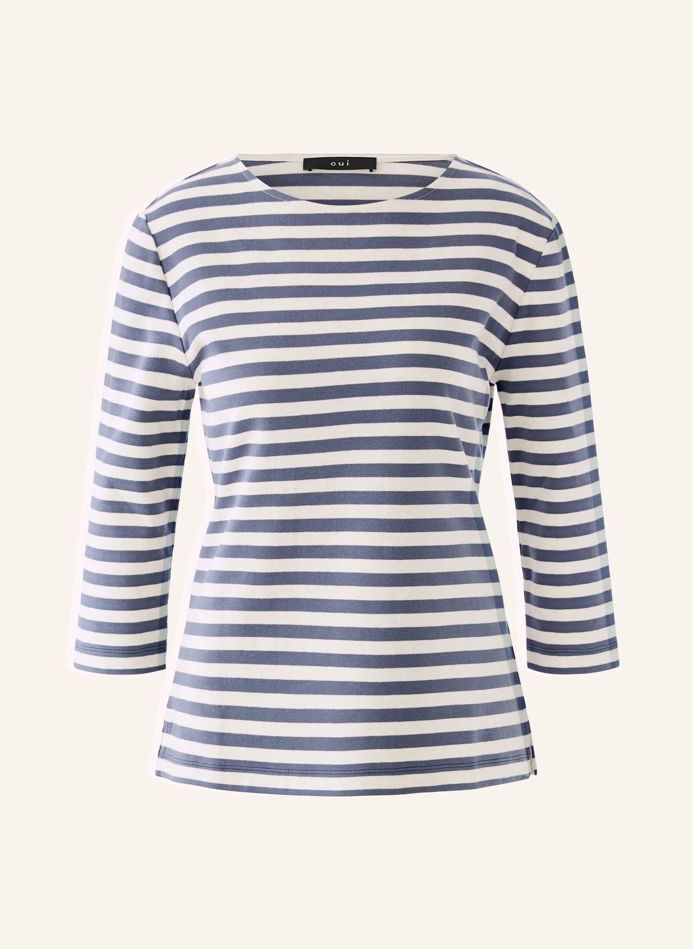 oui Shirt SOLEILA mit 3/4-Arm: BLAU / HELLGRAU