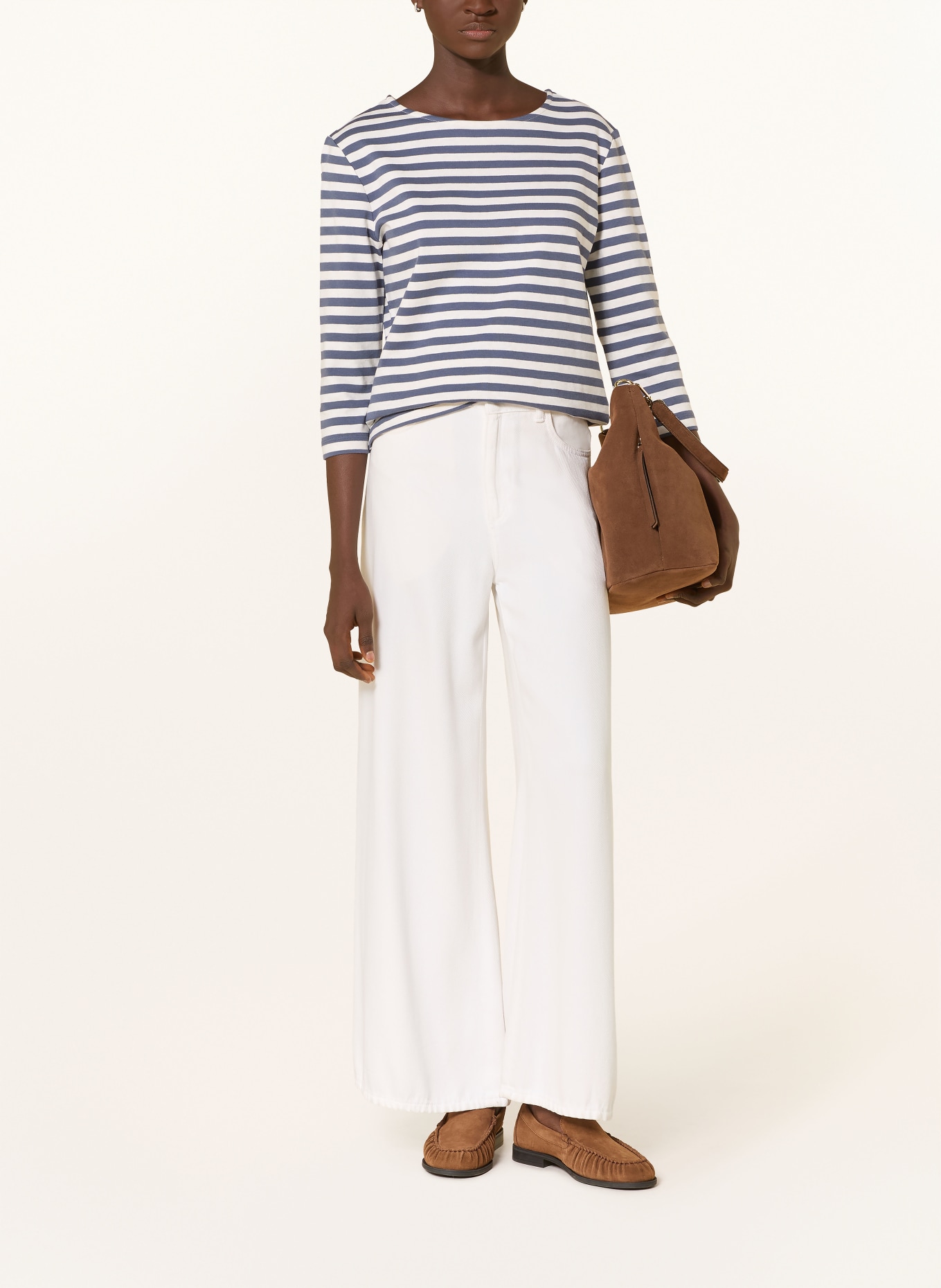 oui Shirt SOLEILA mit 3/4-Arm: BLAU / HELLGRAU