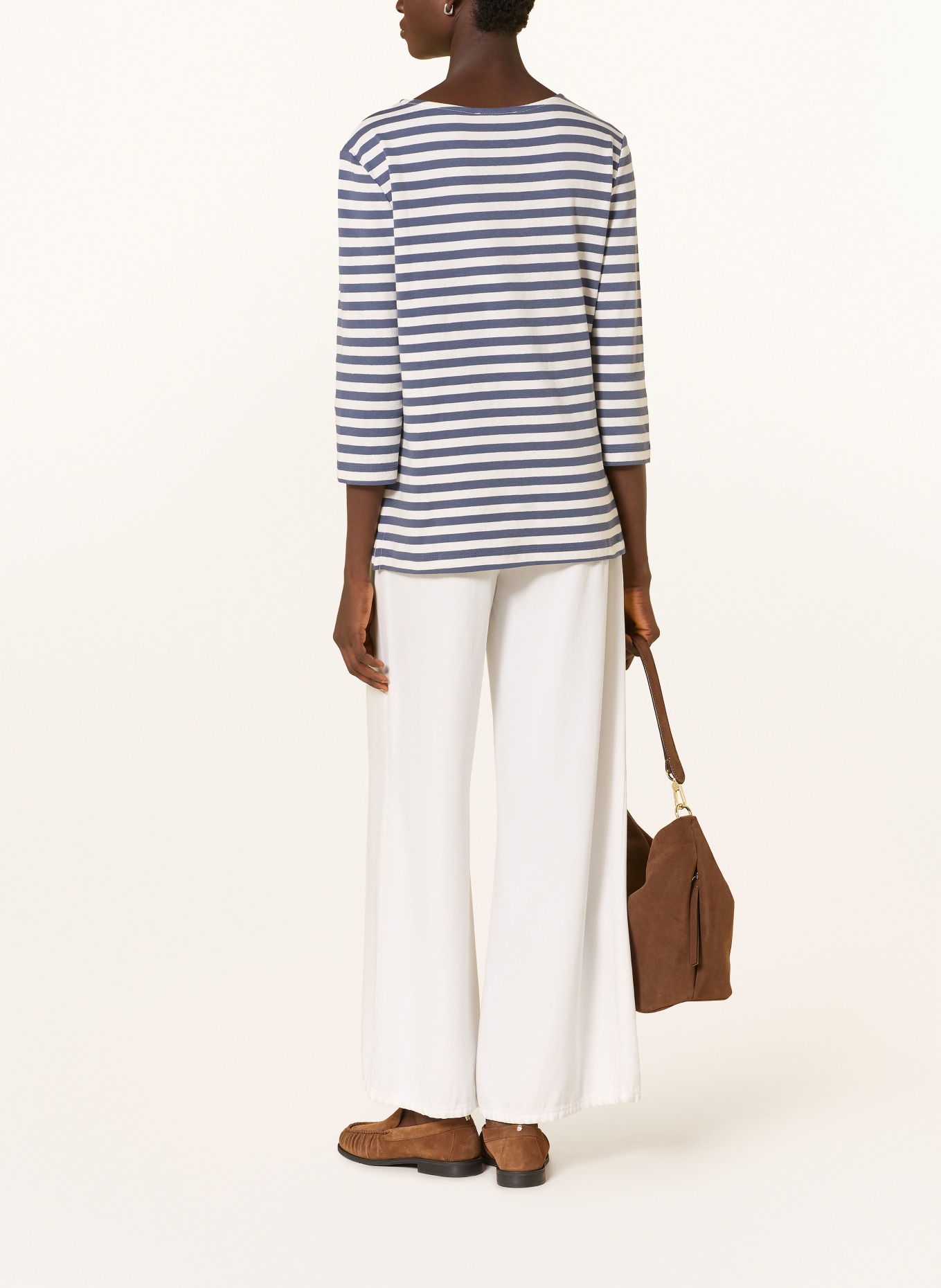 oui Shirt SOLEILA mit 3/4-Arm: BLAU / HELLGRAU