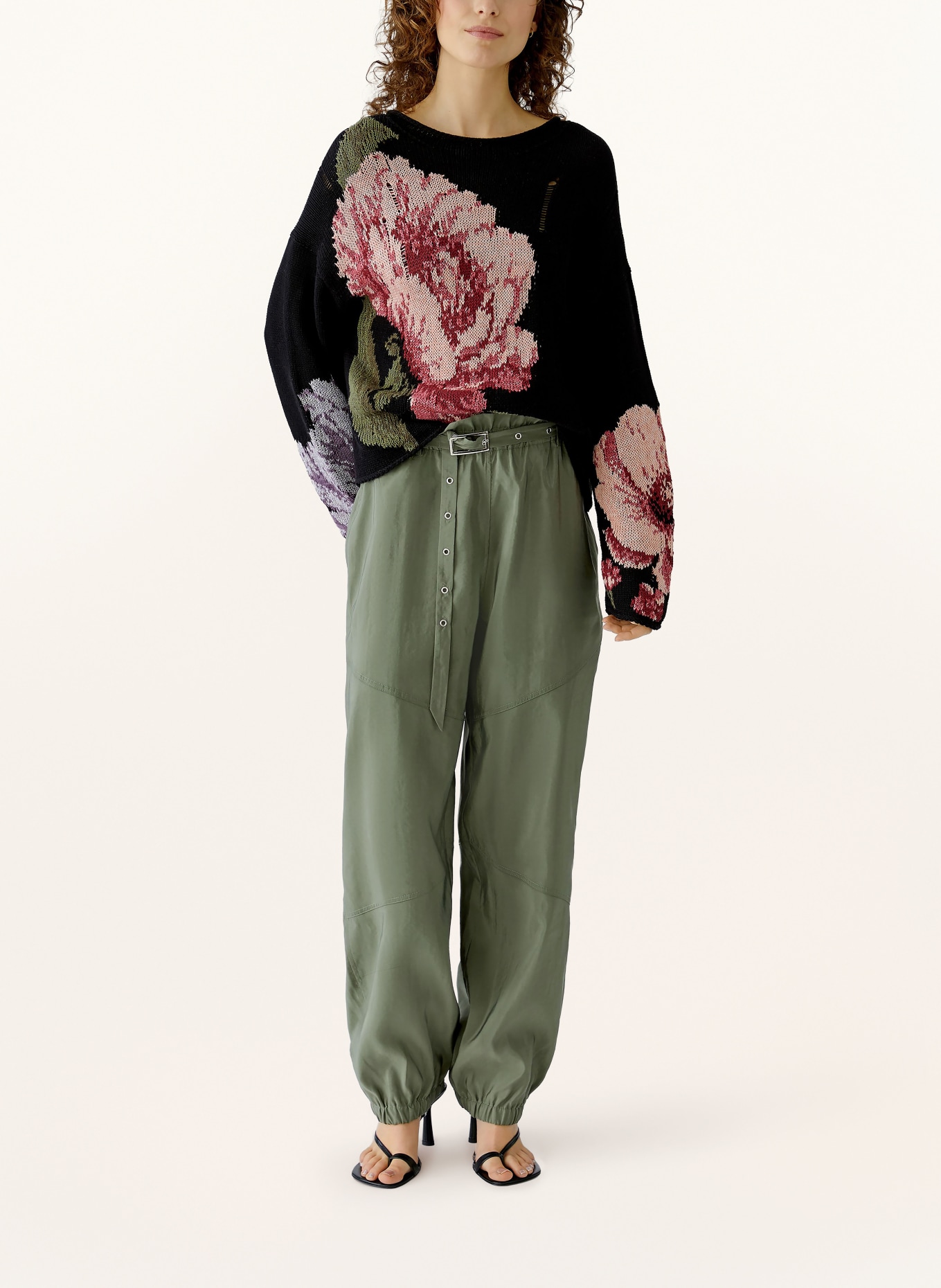 oui Spodnie typu paperbag: OLIWKOWY