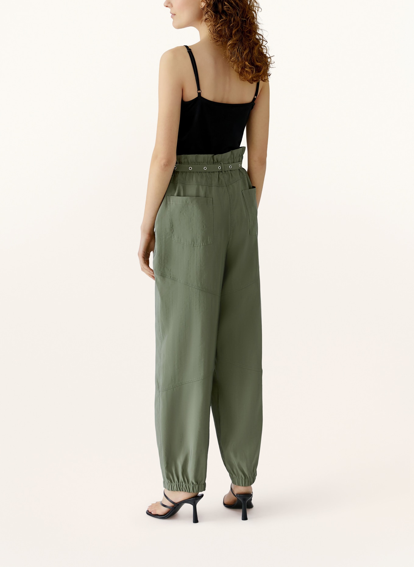 oui Spodnie typu paperbag: OLIWKOWY