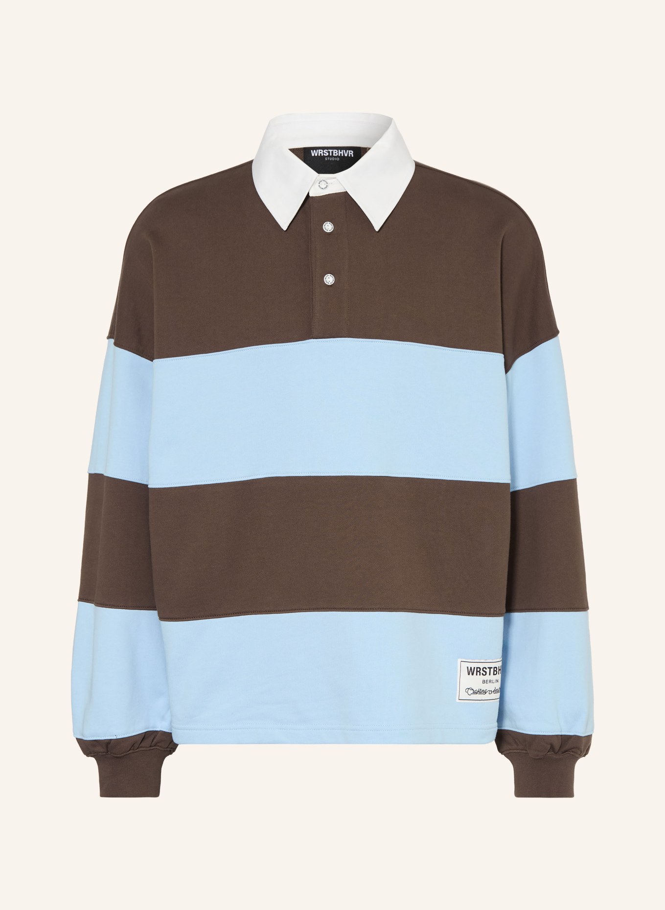 WRSTBHVR Sweat-Rugbyshirt GERI: HELLBLAU / BRAUN / WEISS