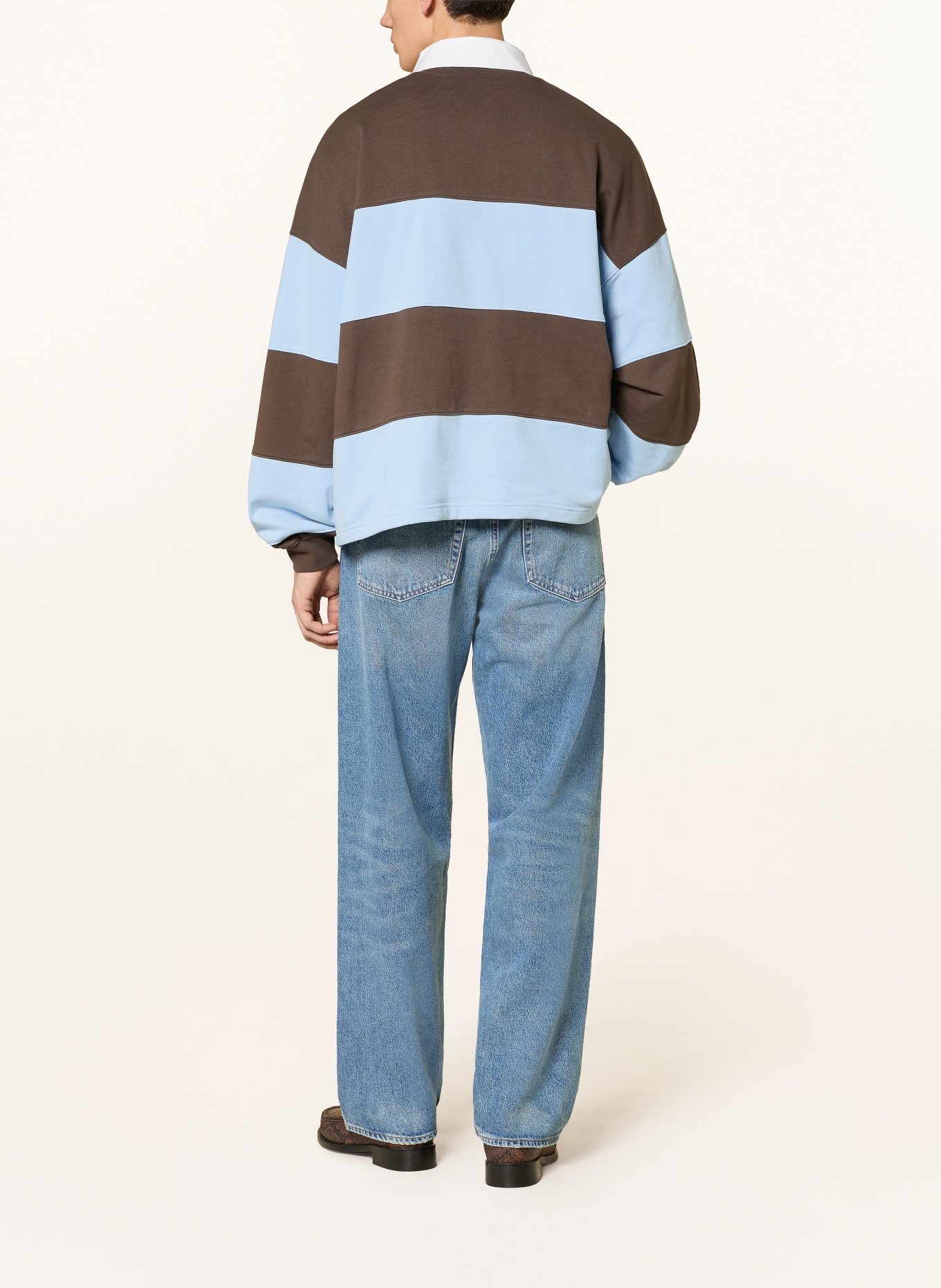 WRSTBHVR Sweat-Rugbyshirt GERI: HELLBLAU / BRAUN / WEISS