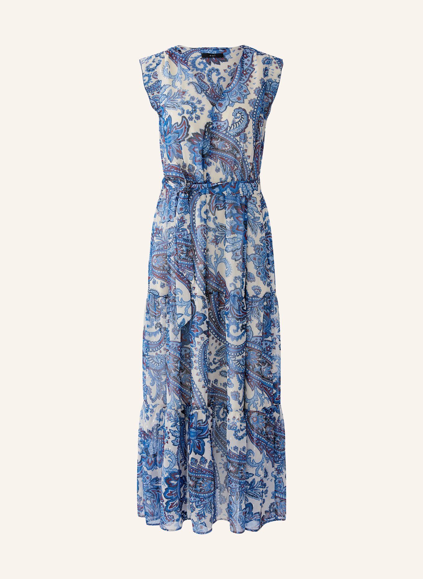 oui Dress with glitter thread: BLUE / DARK RED / WHITE