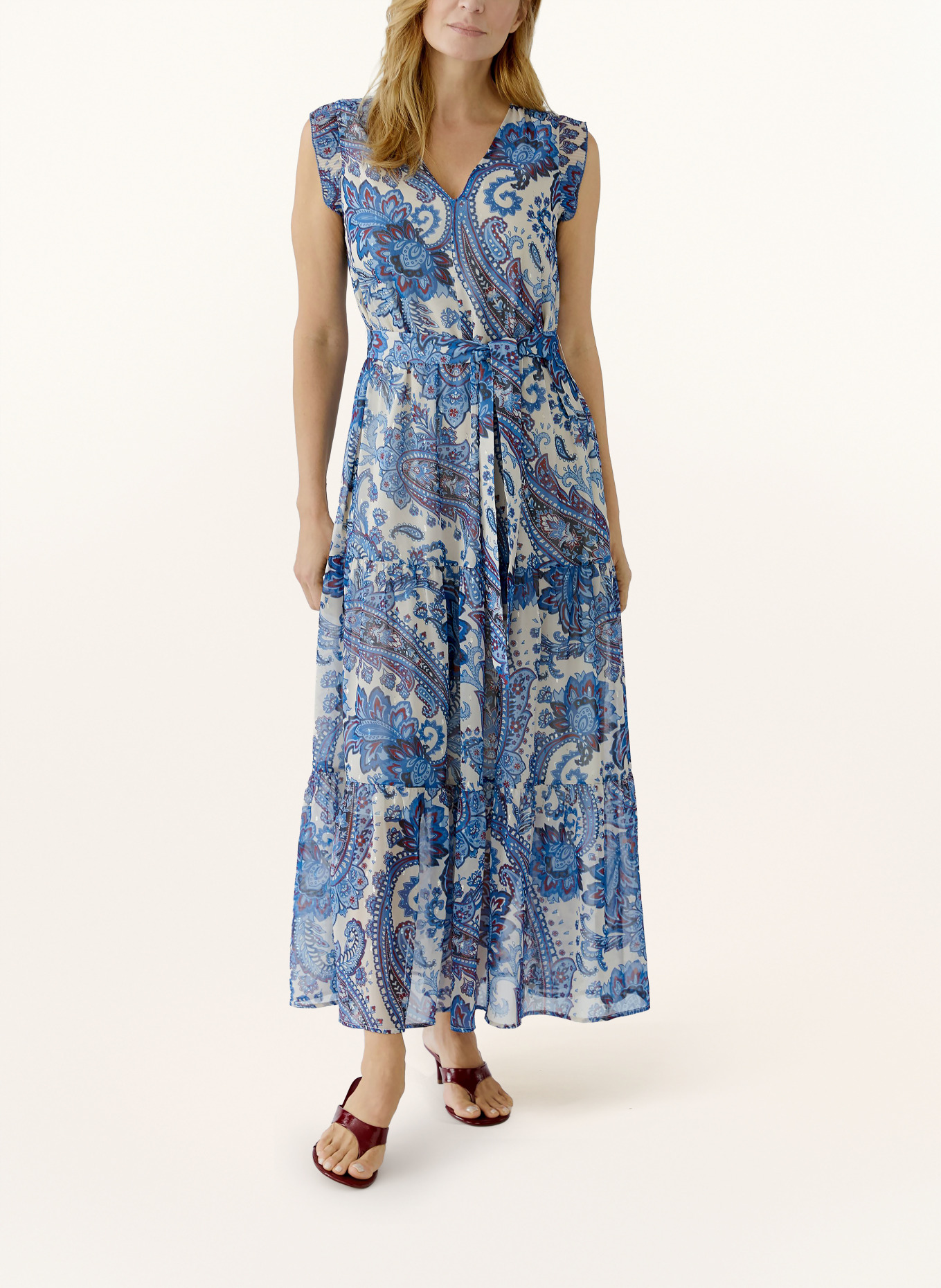 oui Dress with glitter thread: BLUE / DARK RED / WHITE