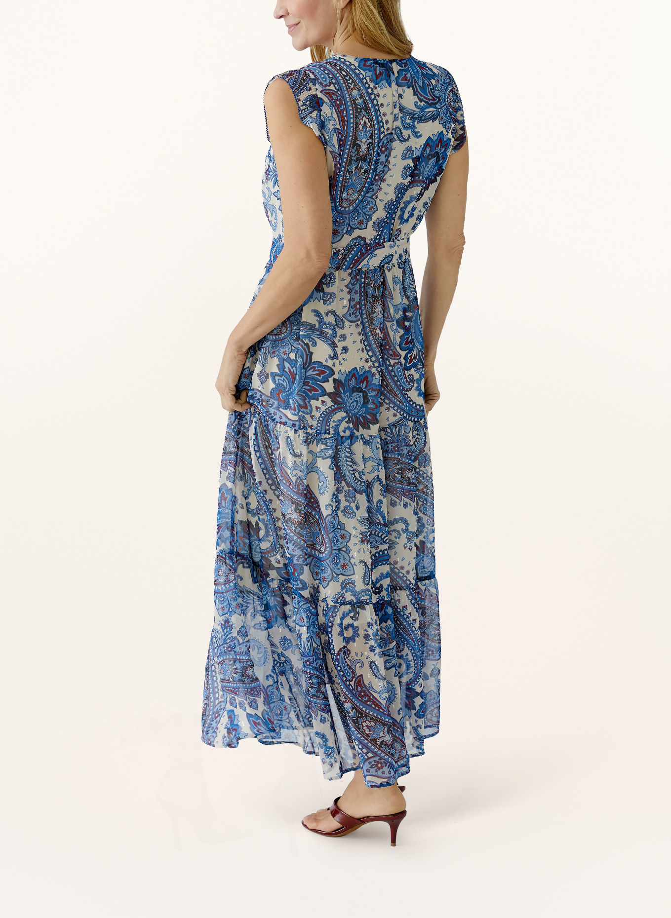 oui Dress with glitter thread: BLUE / DARK RED / WHITE