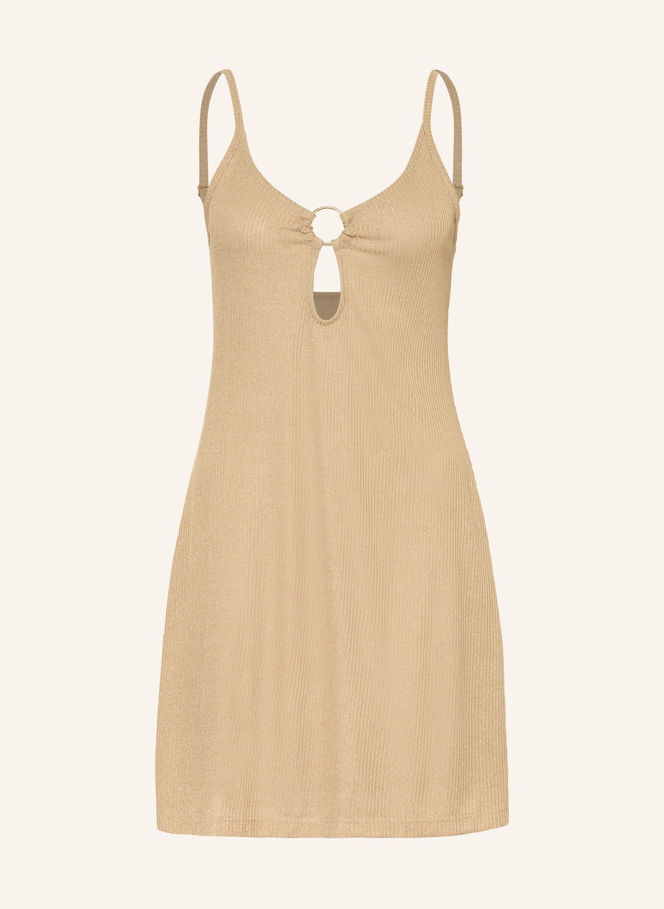 BANANA MOON COUTURE Plážové šaty NYMIS GOLDENRIB s třpytivou nití: SVĚTLE HNĚDÁ