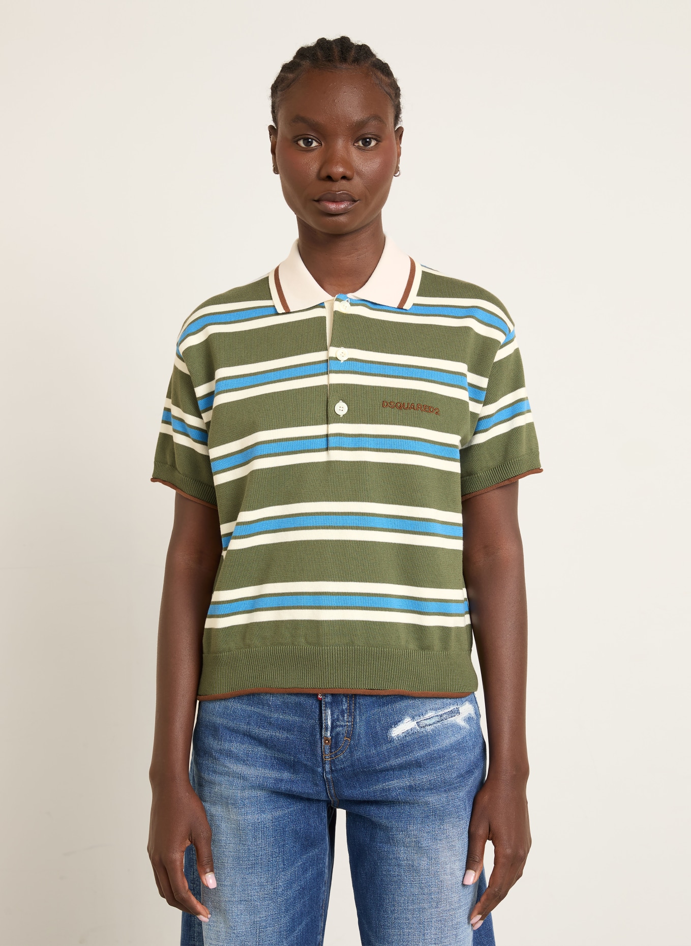 DSQUARED2 Gebreid poloshirt: GROEN / BRUIN / BLAUW
