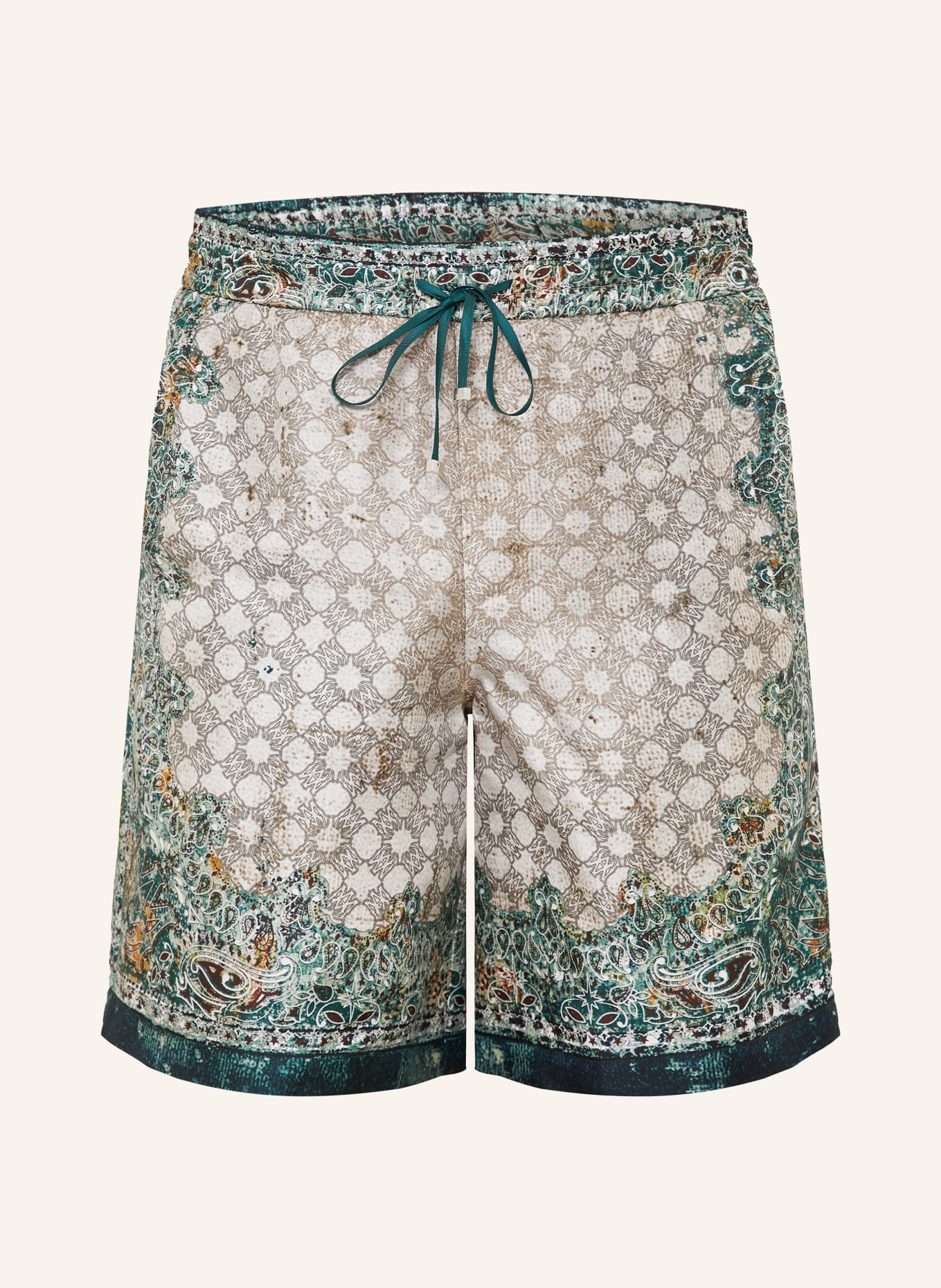 AMIRI zijden shorts: BEIGE / DONKERGROEN