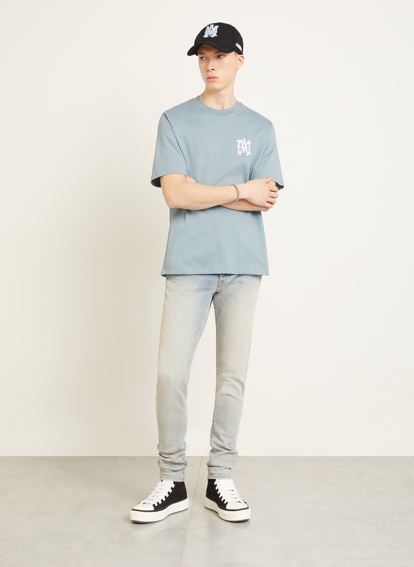 AMIRI T-Shirt: BLAUGRAU / WEISS
