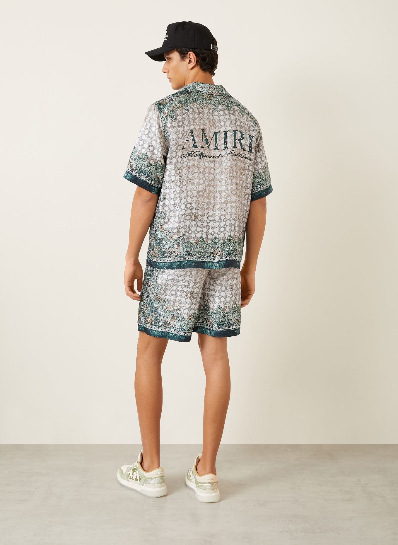 AMIRI Resorthemd Comfort Fit aus Seide: BEIGE / DUNKELGRÜN