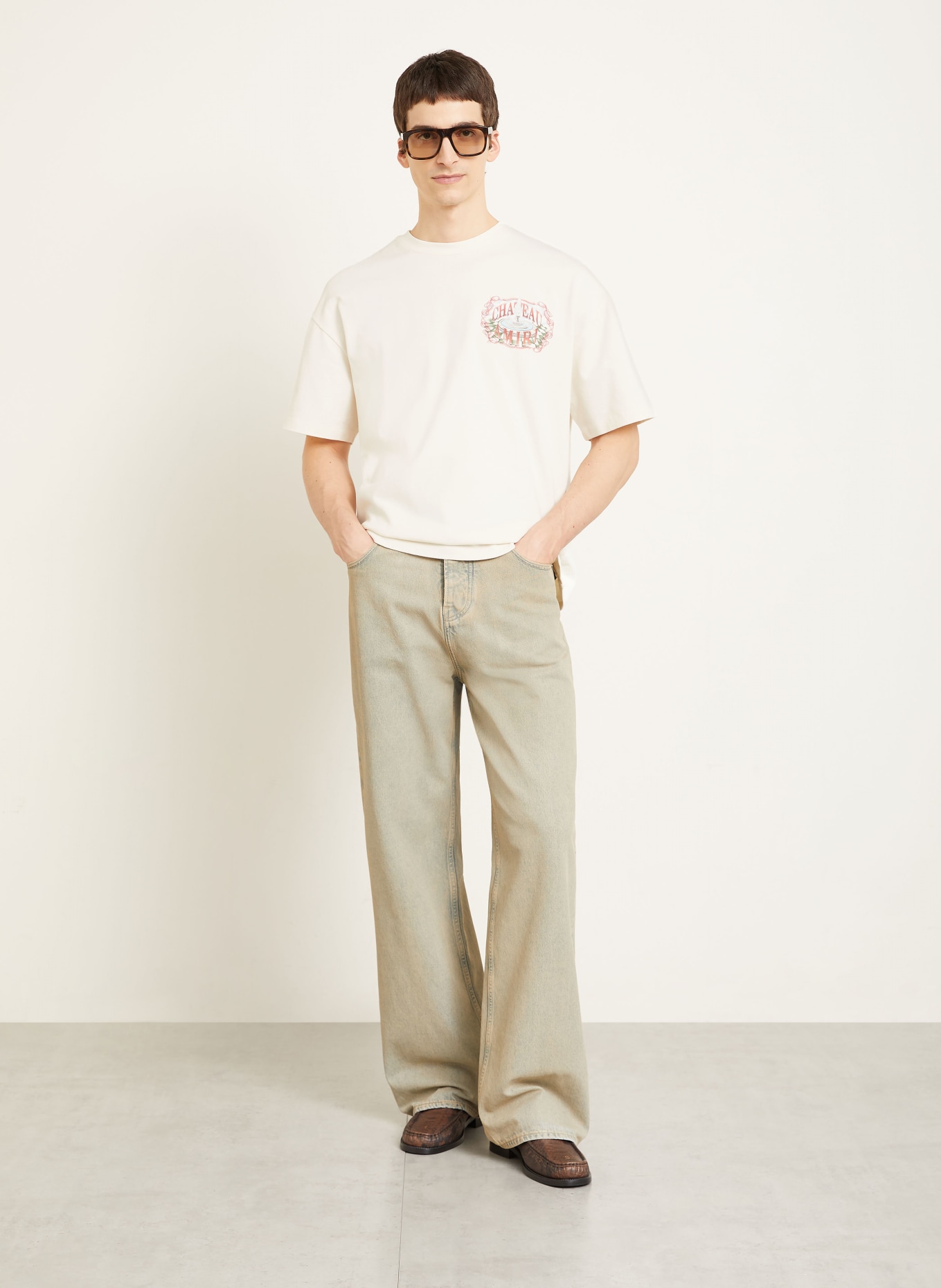 AMIRI koszulka: ECRU / CZERWONY / NIEBIESKI