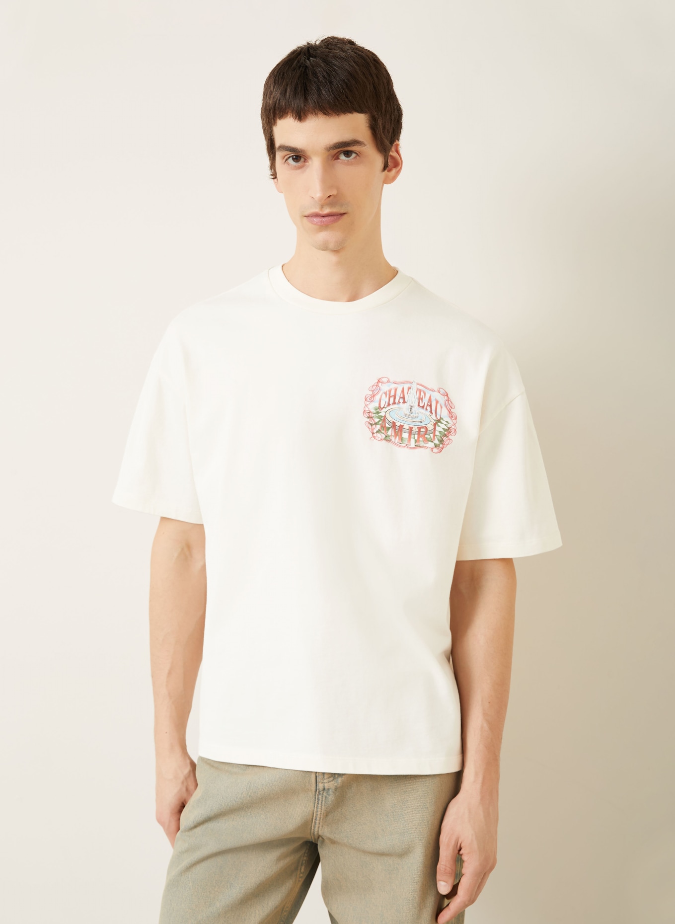 AMIRI koszulka: ECRU / CZERWONY / NIEBIESKI