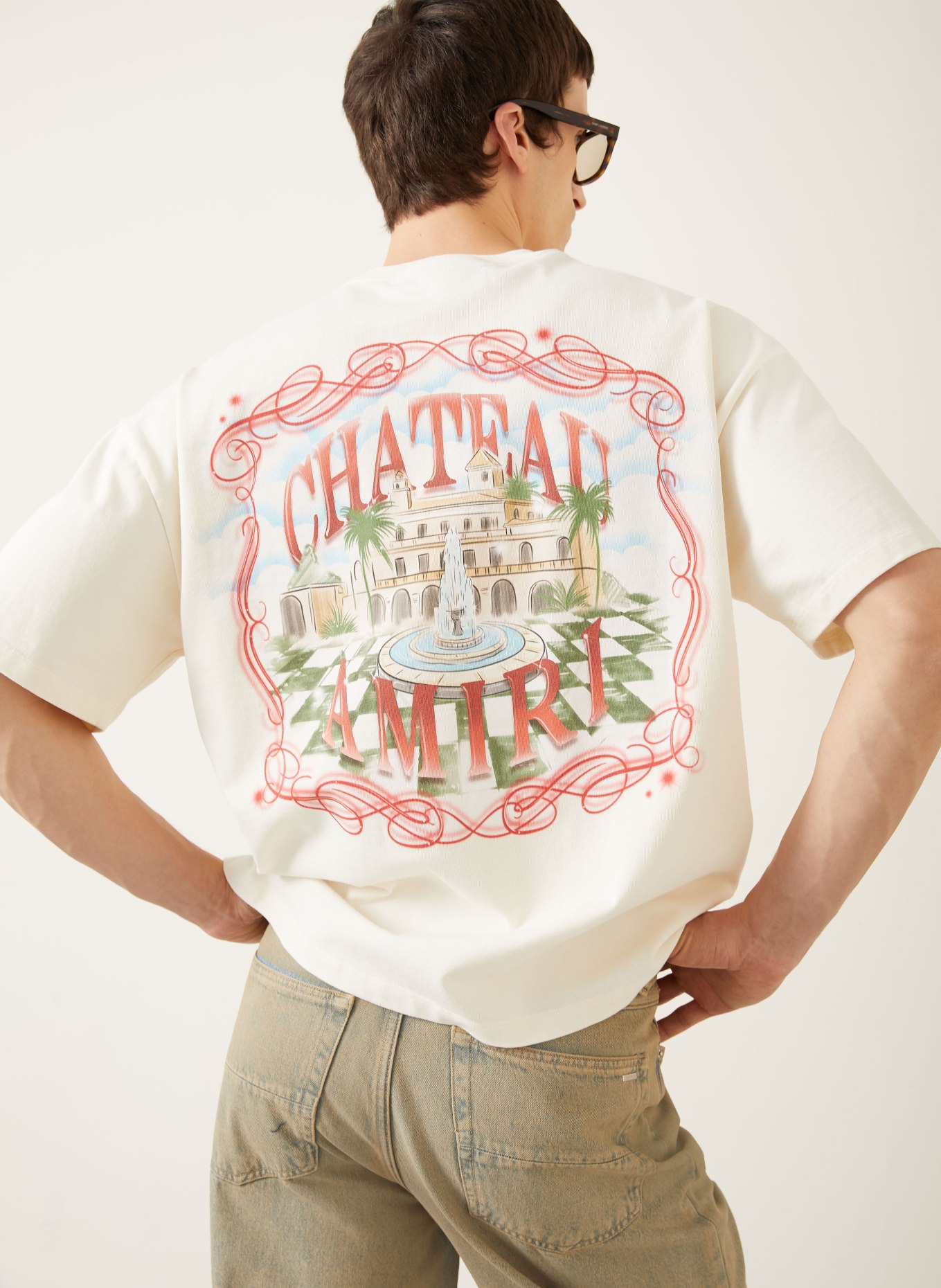 AMIRI koszulka: ECRU / CZERWONY / NIEBIESKI