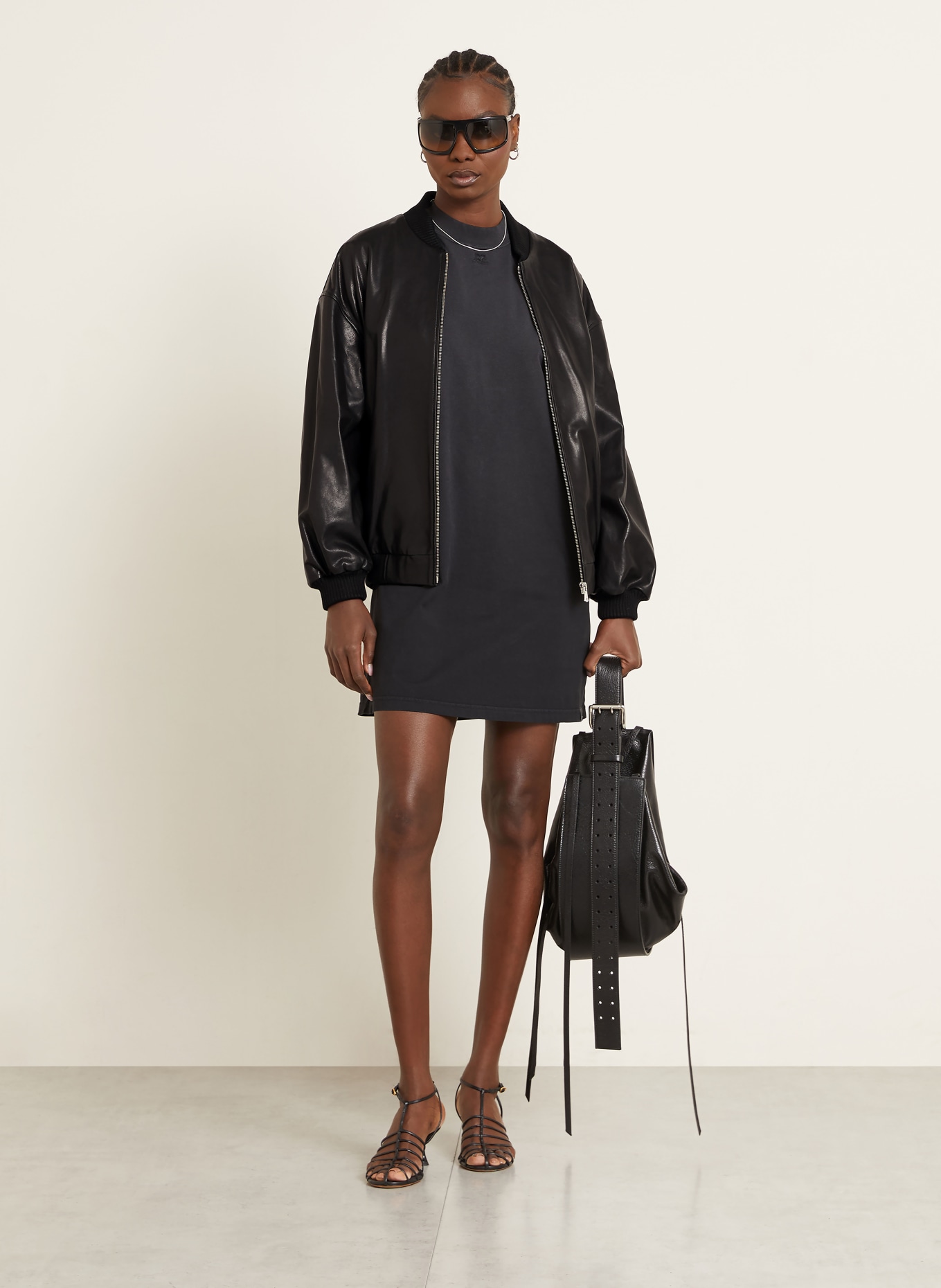 NOUR HAMMOUR MARLY leather jacket: BLACK