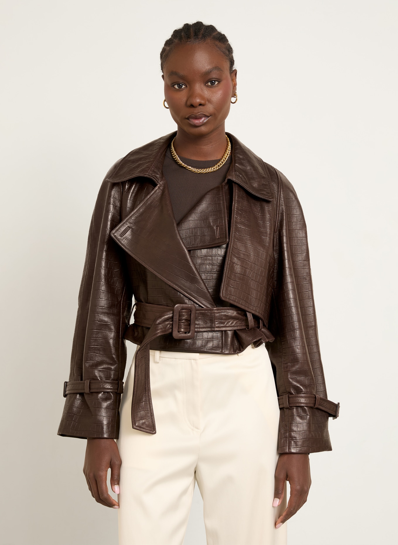 NOUR HAMMOUR Lederjacke HATTI: DUNKELBRAUN