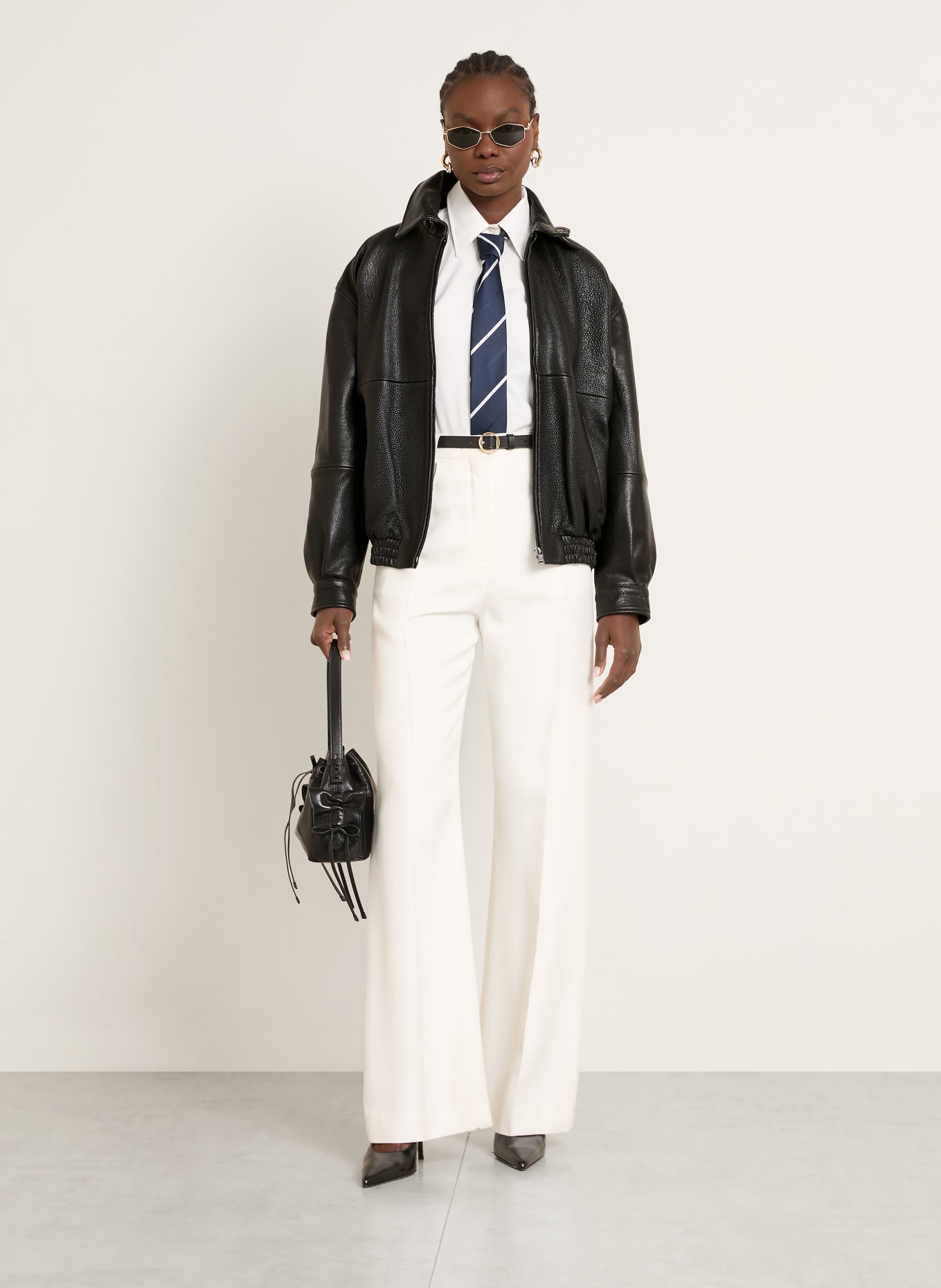 NOUR HAMMOUR DORAN leather jacket: BLACK