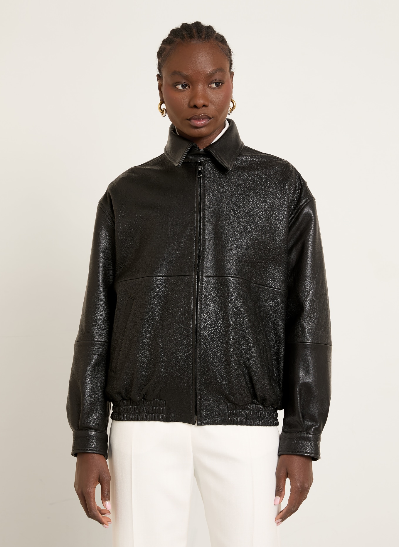 NOUR HAMMOUR DORAN leather jacket: BLACK