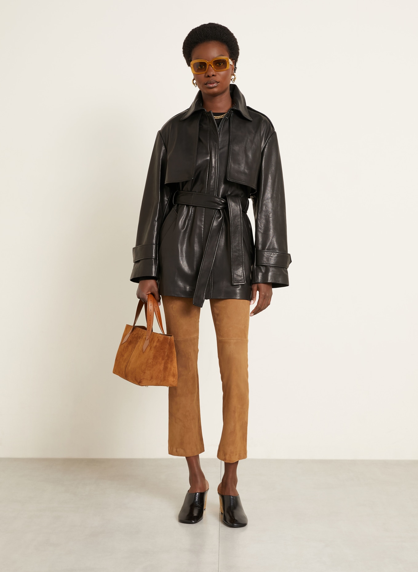 NOUR HAMMOUR Trench-Jacke PRIYA aus Leder: SCHWARZ