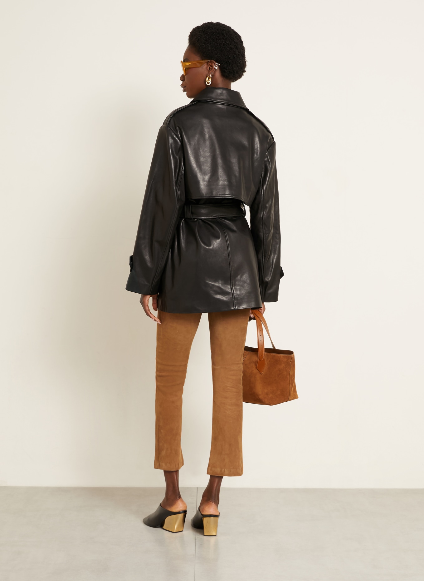 NOUR HAMMOUR Trench-Jacke PRIYA aus Leder: SCHWARZ