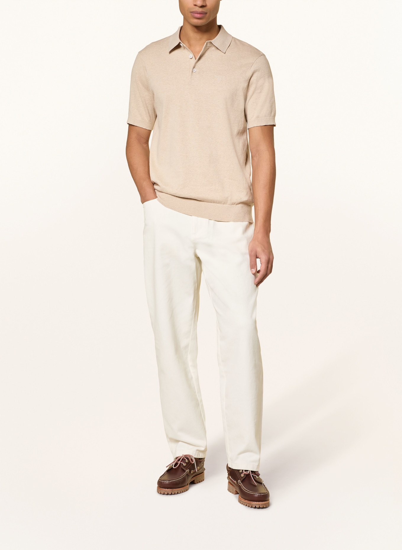 Barbour MUSTON knitted polo shirt with linen: BEIGE