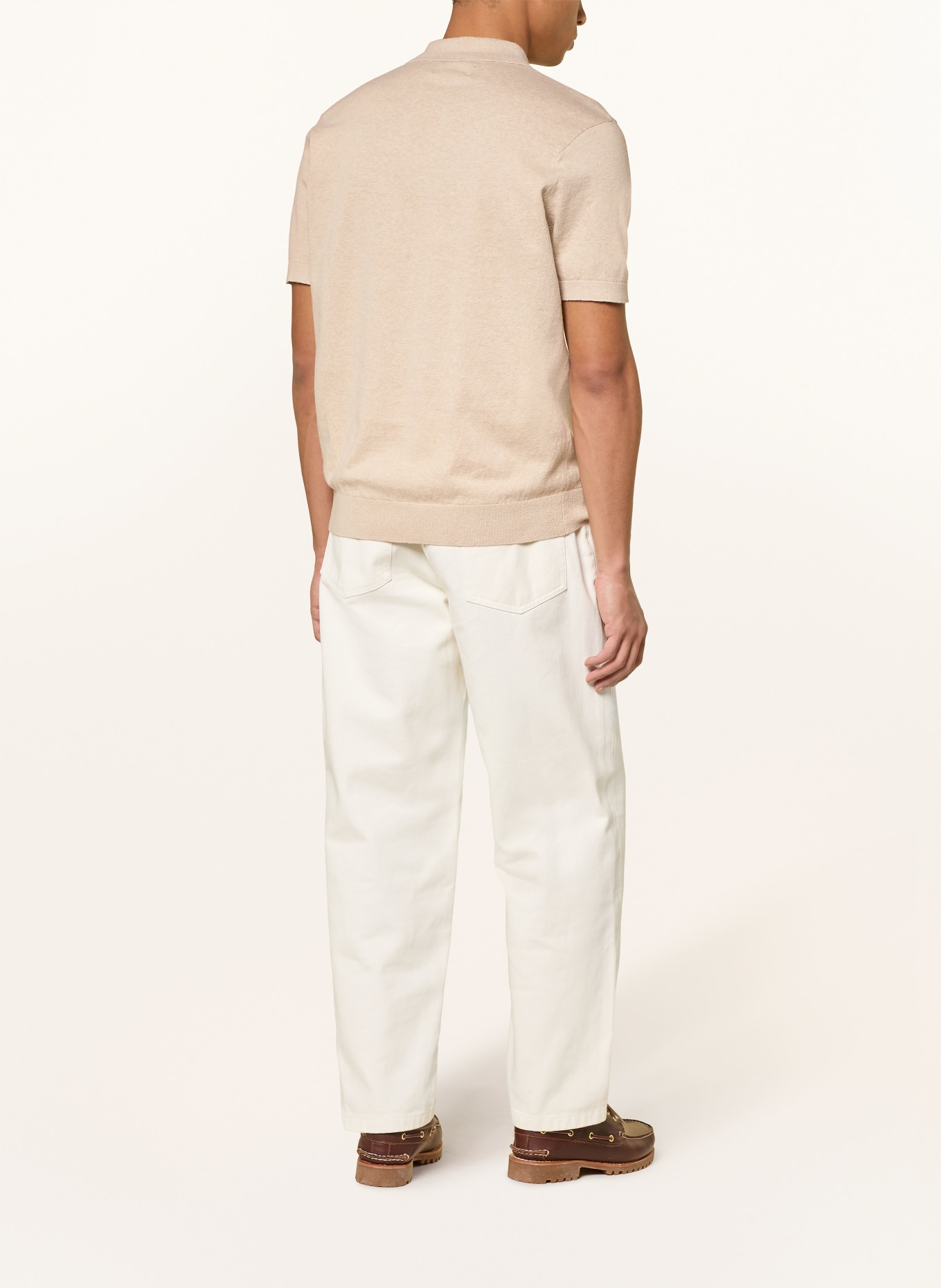 Barbour MUSTON knitted polo shirt with linen: BEIGE