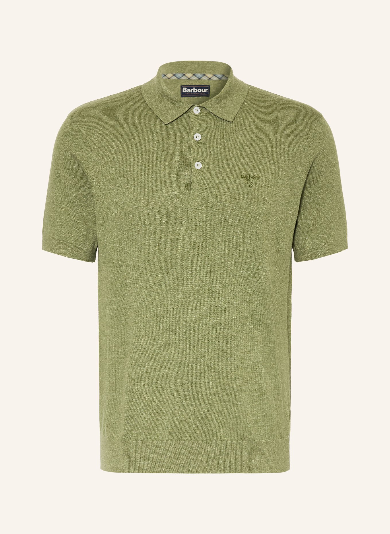 Barbour MUSTON knitted polo shirt with linen: LIGHT GREEN