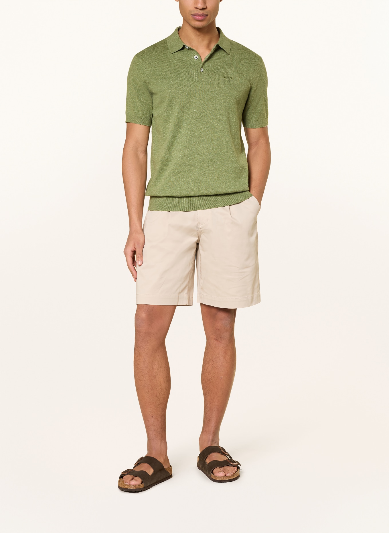 Barbour MUSTON knitted polo shirt with linen: LIGHT GREEN