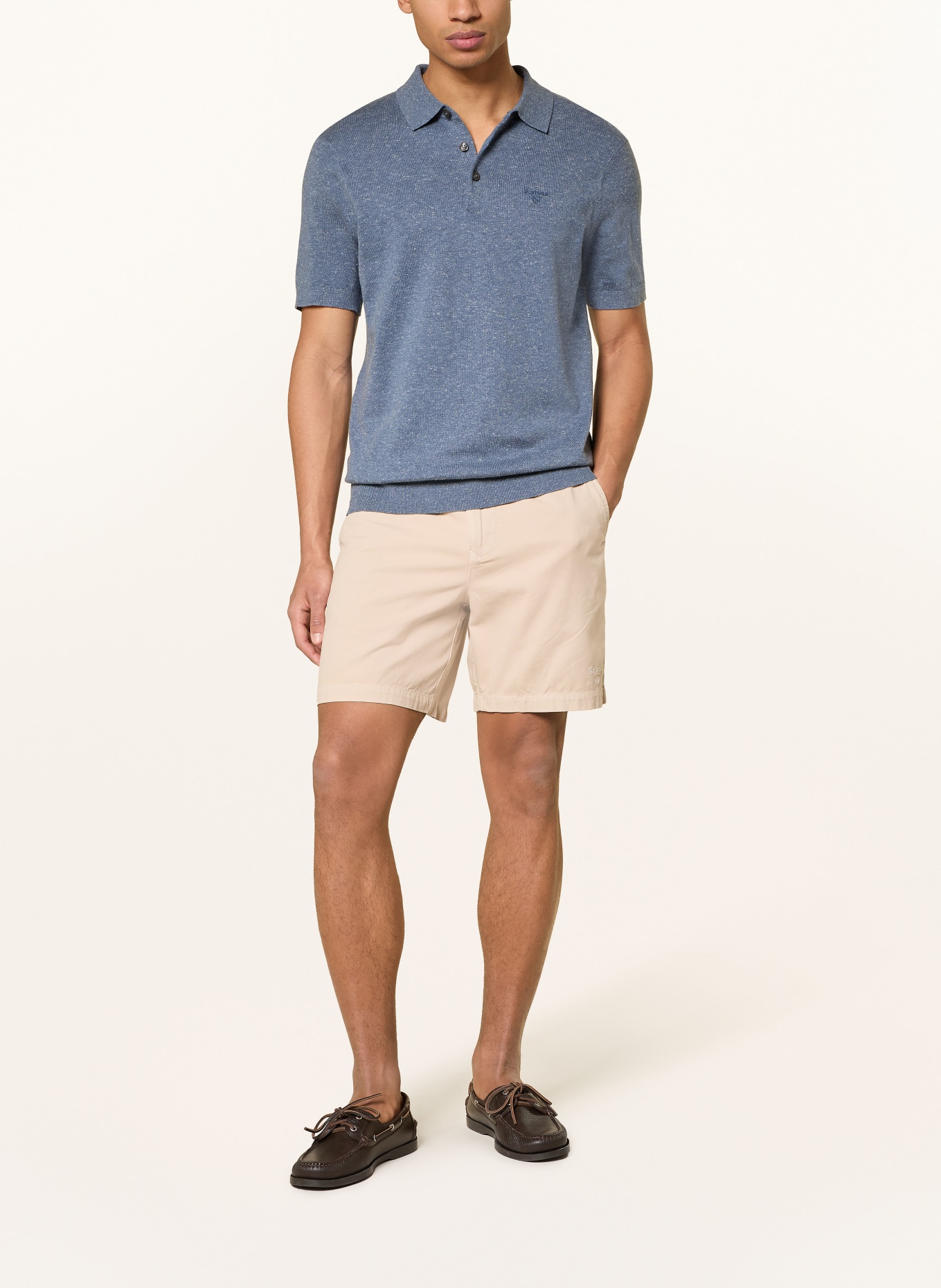 Barbour MUSTON knitted polo shirt with linen: BLUE GRAY