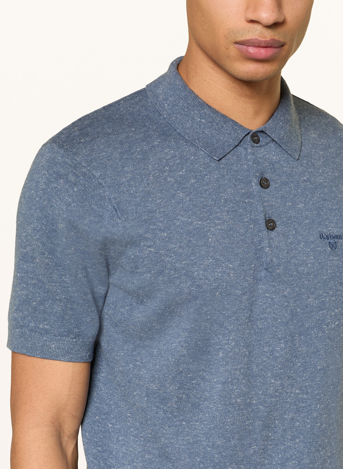 Barbour MUSTON knitted polo shirt with linen: BLUE GRAY