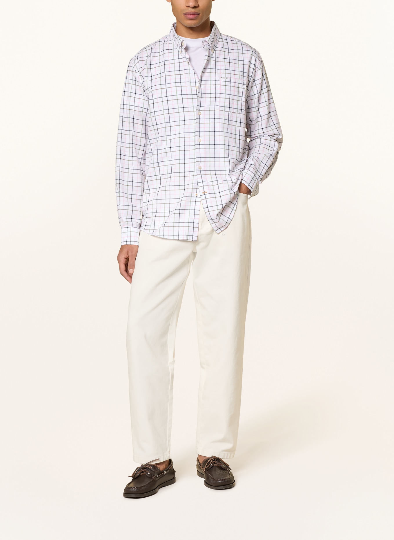 Barbour CASWELL Regular Fit Shirt: WHITE / PINK / GRAY