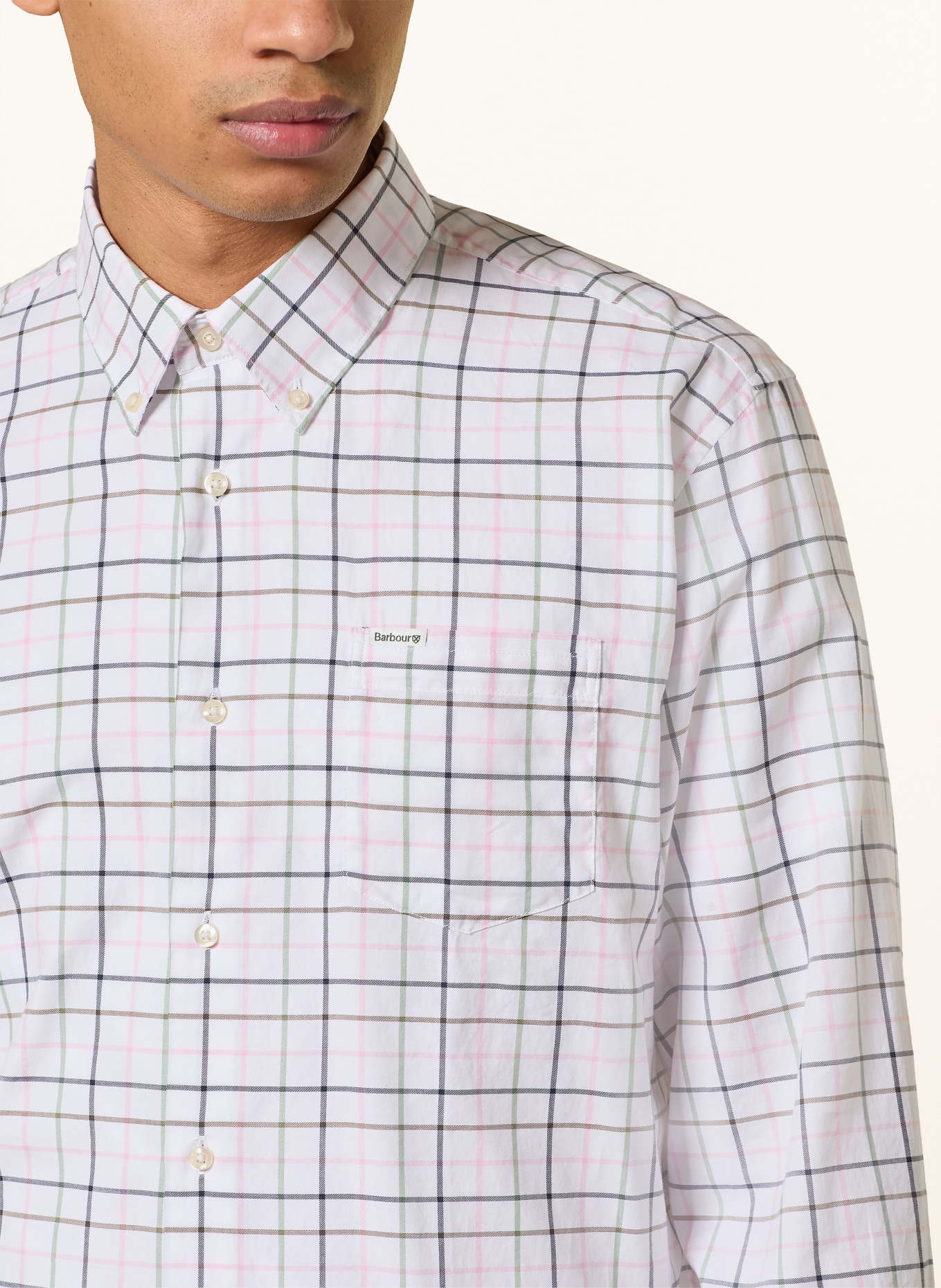 Barbour CASWELL Regular Fit Shirt: WHITE / PINK / GRAY