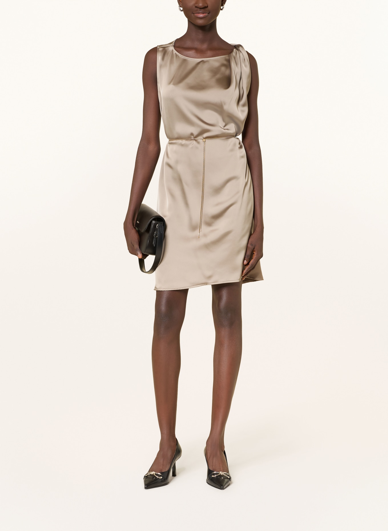 HUGO KOBERI satin shift dress: BEIGE